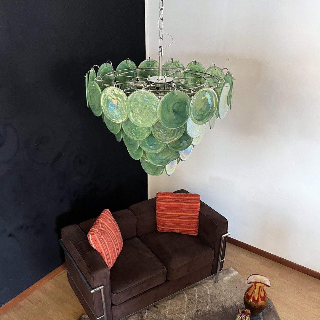Aurora Chandelier Green Murano Glass Disc