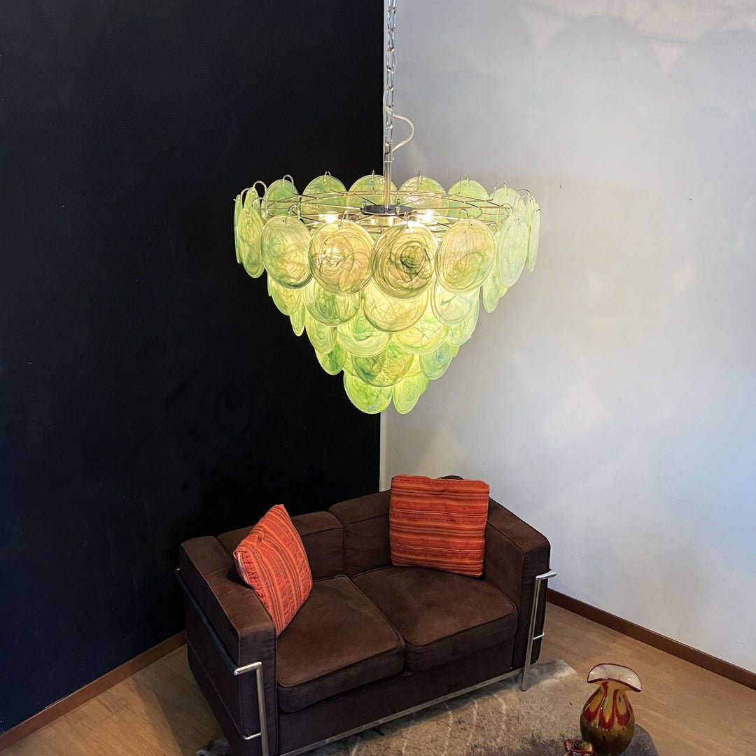 Aurora Chandelier Green Murano Glass Disc