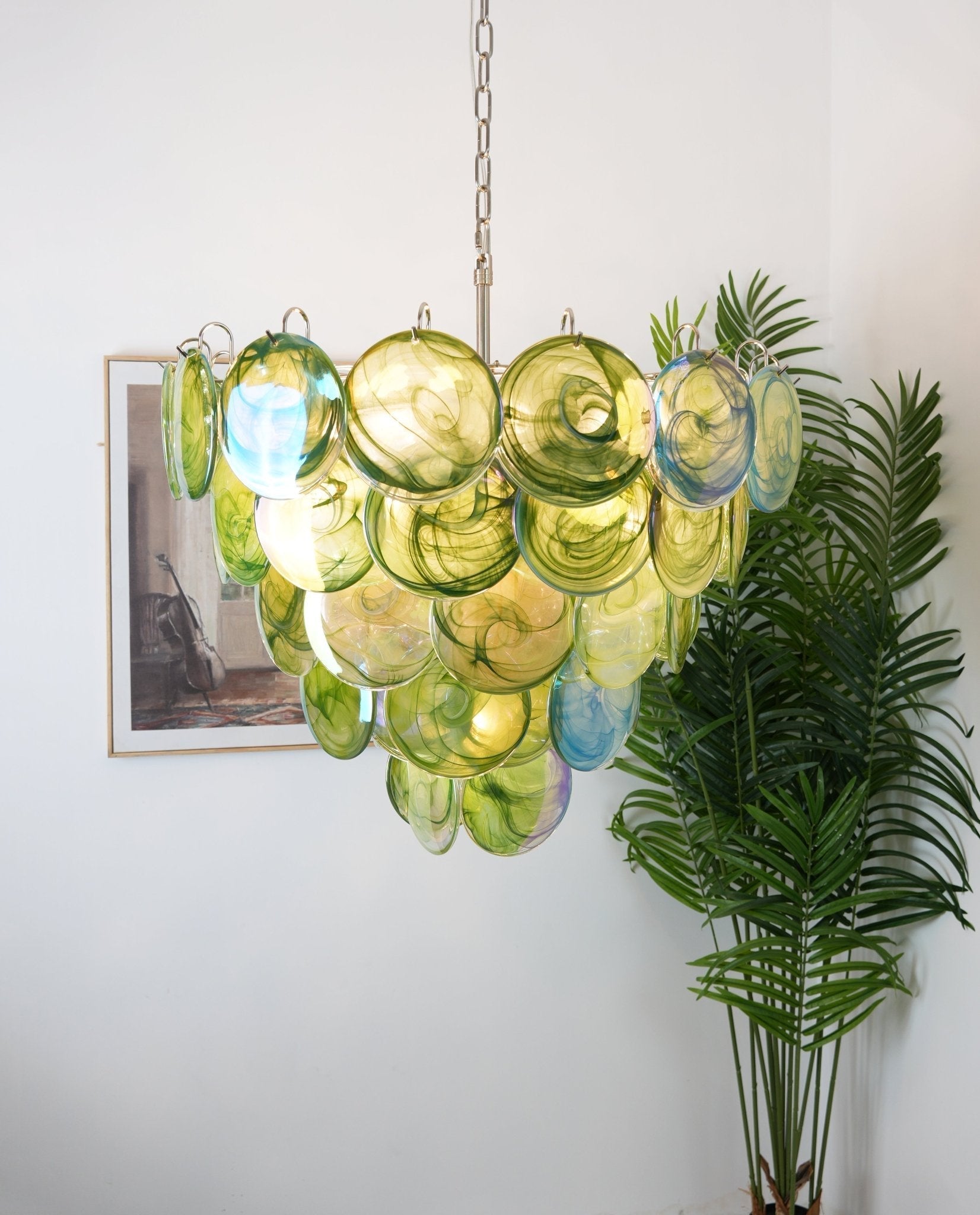 Aurora Chandelier Green Murano Glass Disc
