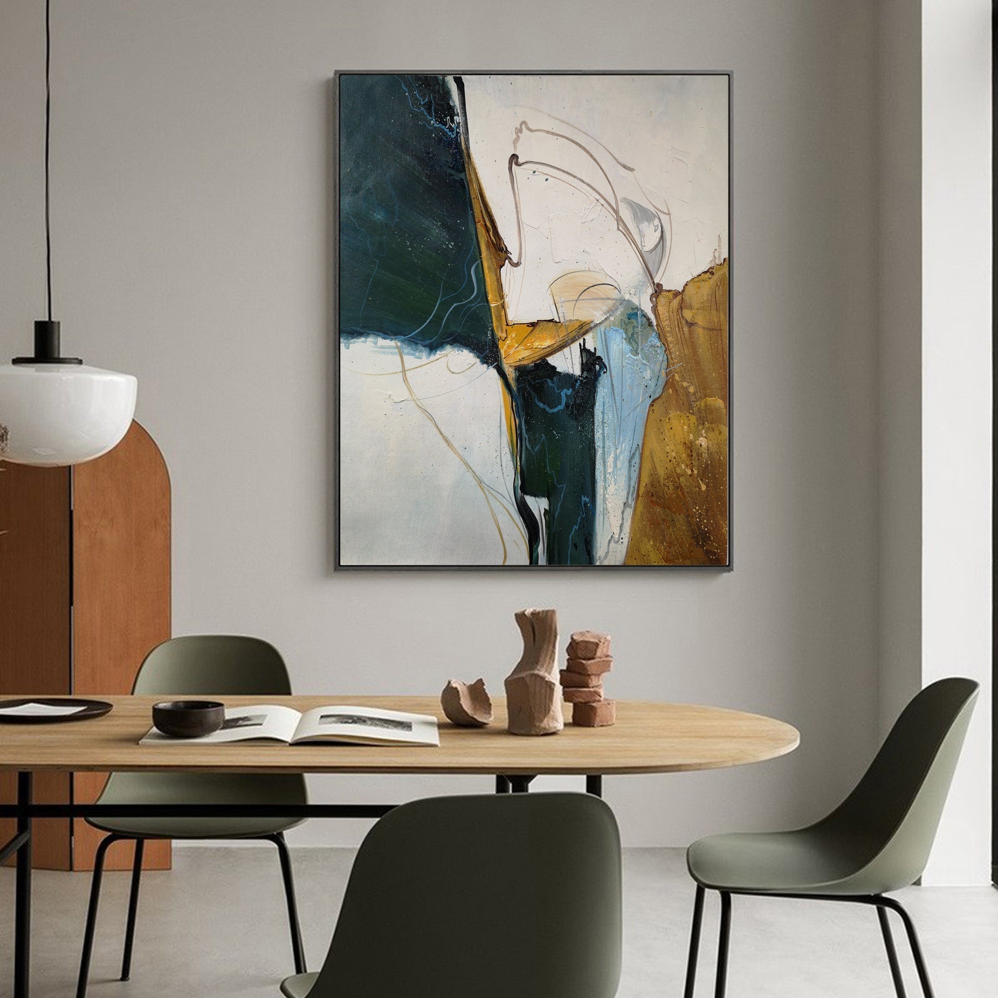 Contemporary Teal Gold Abstract Expressionist Wall Art