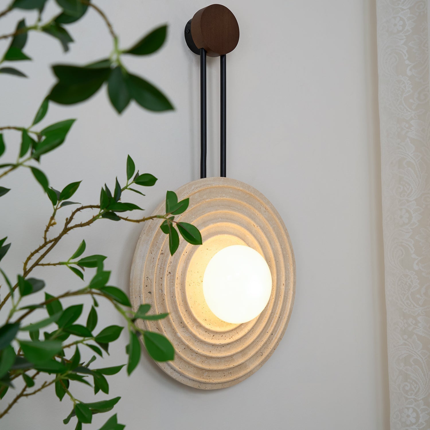 Isoror Spiral-Ring Travertine Wall Light - Neutralighting