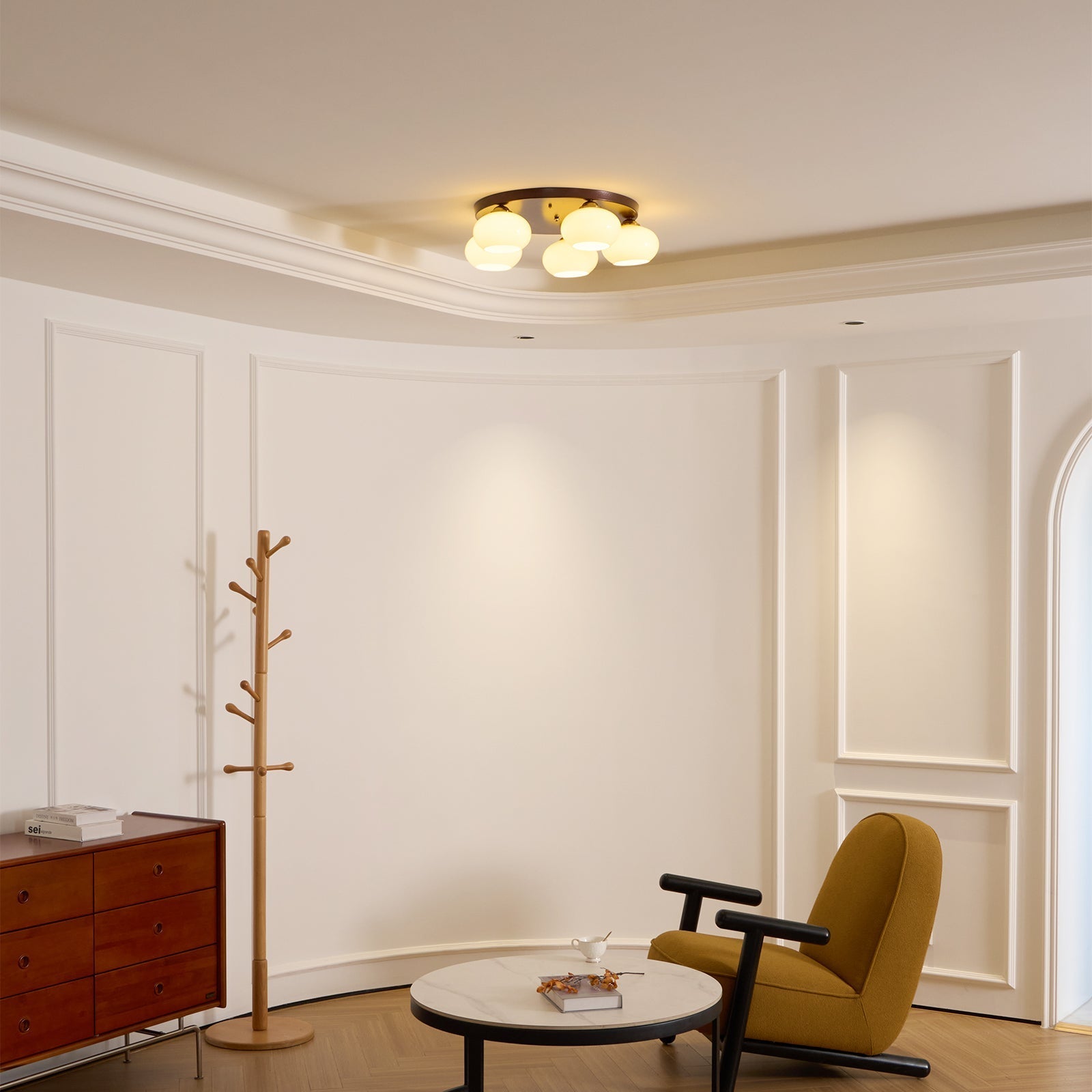 Aurevo 5-Light Amber Glass Flush Mount Ceiling Light - Neutralighting