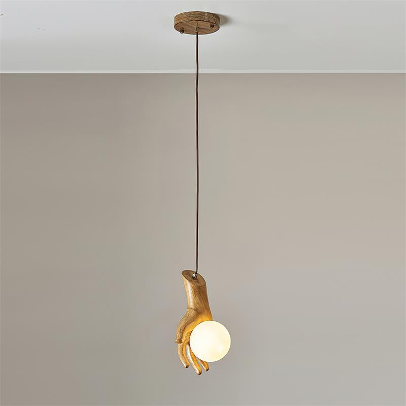 Pendant Light Hand Sculpture Wood Grip Globe - Neutralighting