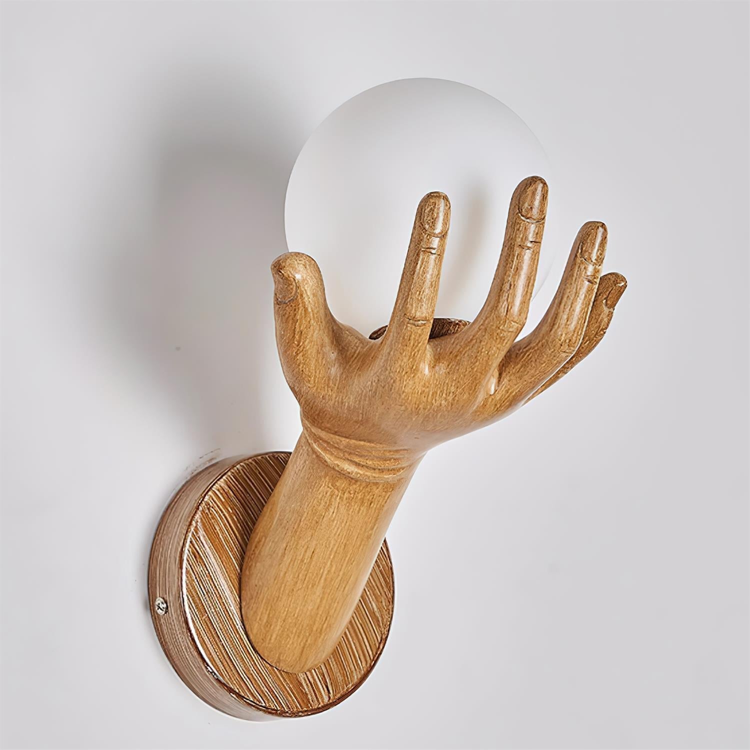 Wall Lamp Polymer Body Hand Shape Globe Shade Wood Grain - Neutralighting