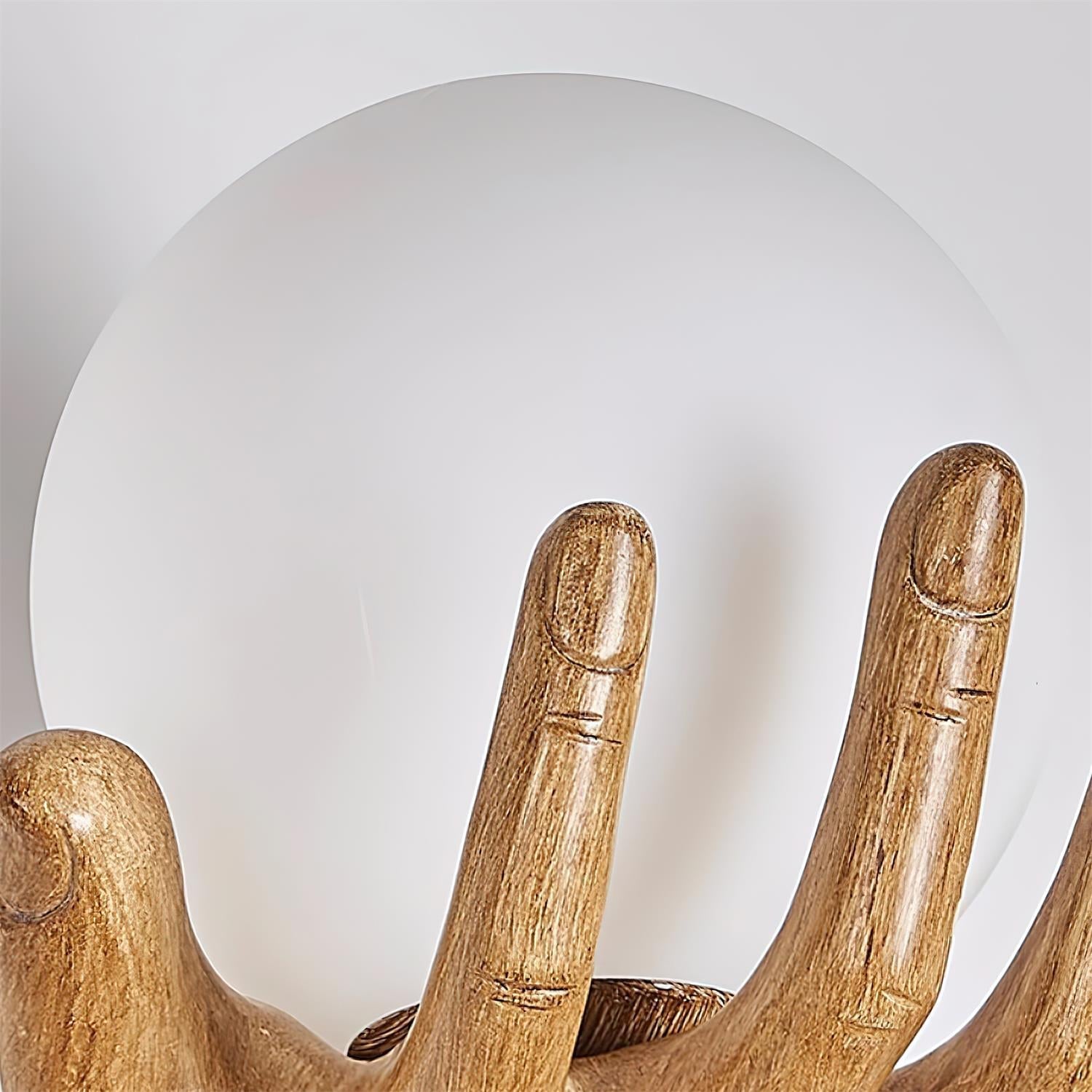 Wall Lamp Polymer Body Hand Shape Globe Shade Wood Grain - Neutralighting