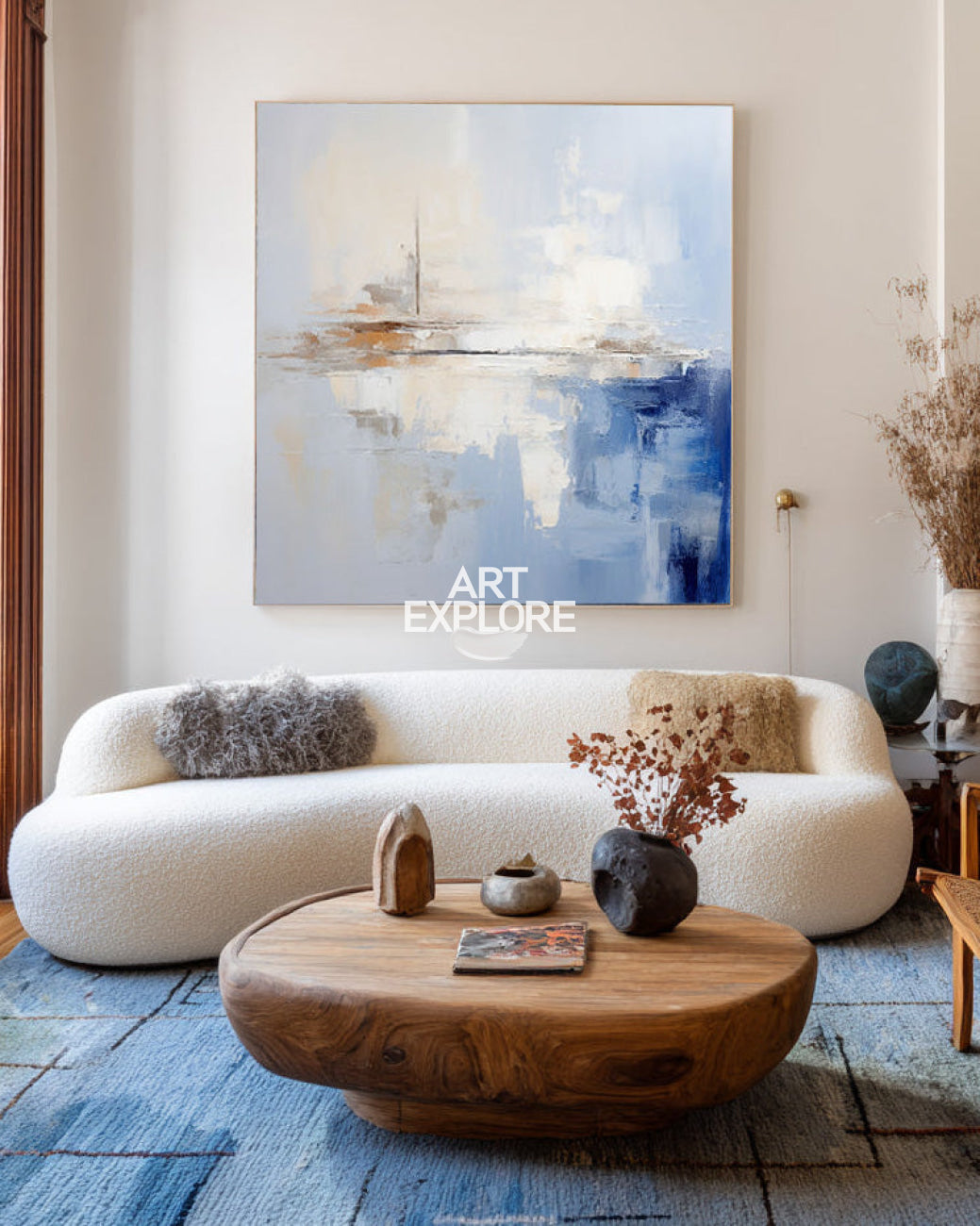 Soft Blue White Abstract Coastal Textured Wall Art