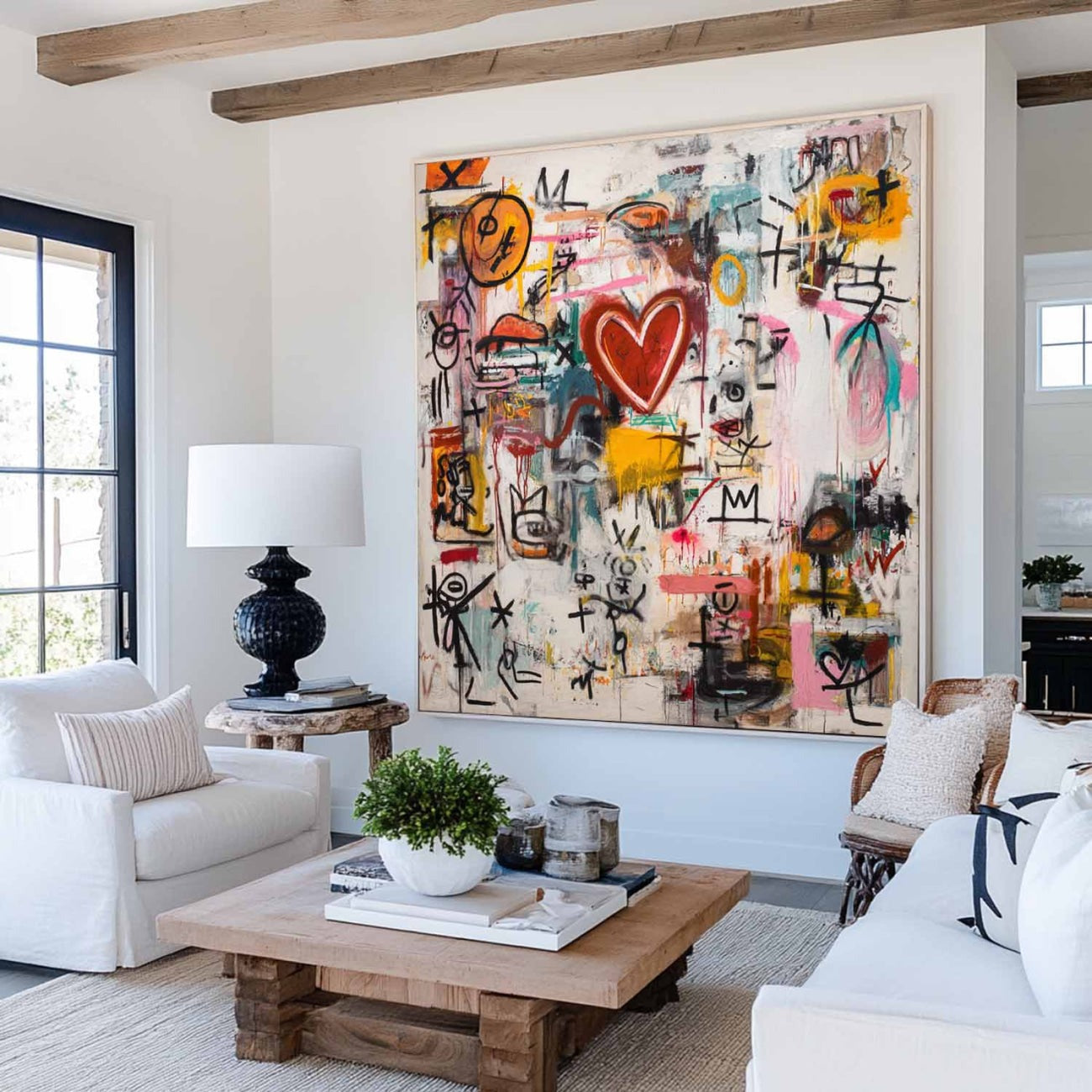 Graffiti-Style Abstract Heart Painting Neo-Expressionist