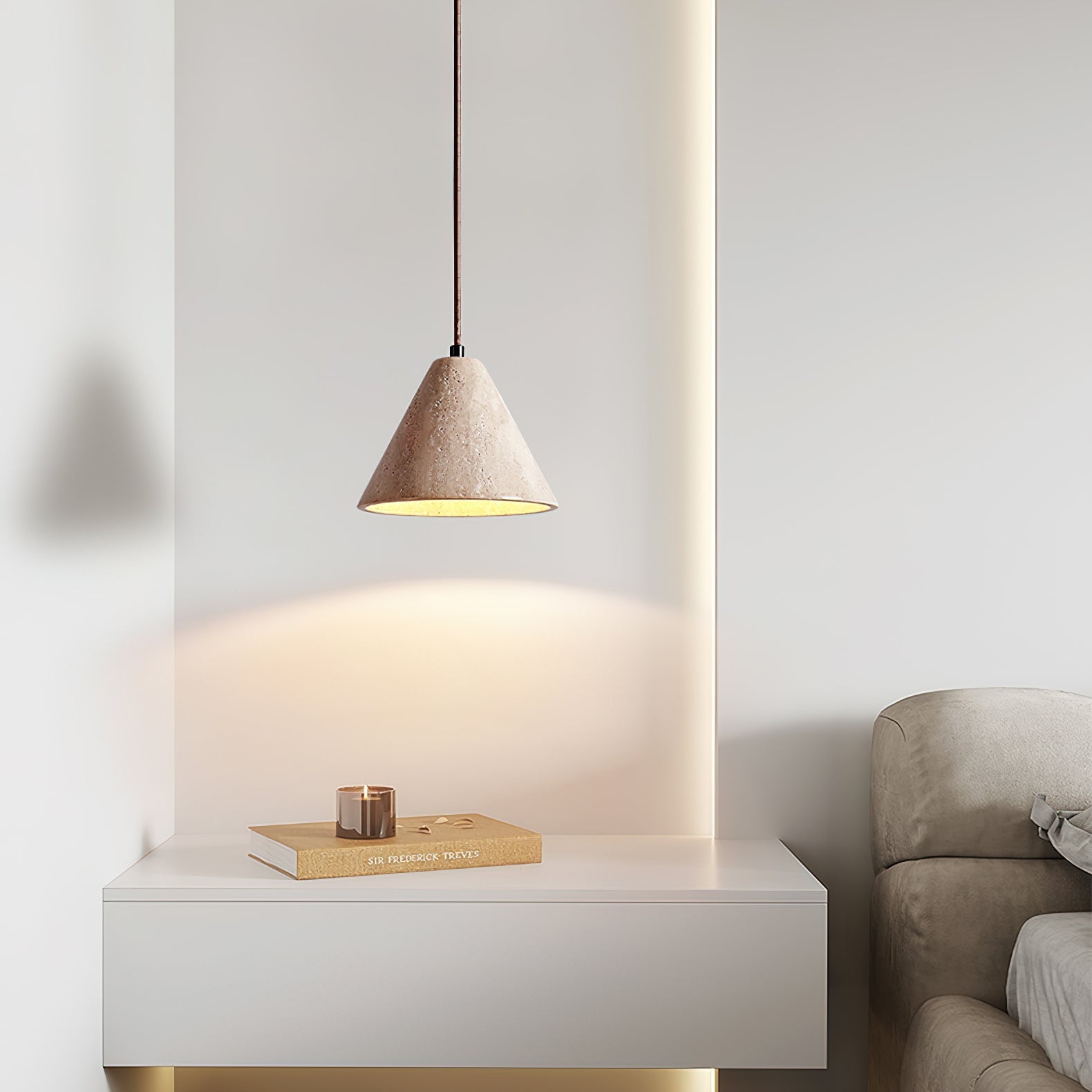Vaelior Dome Shade Travertine Pendant Light - Neutralighting