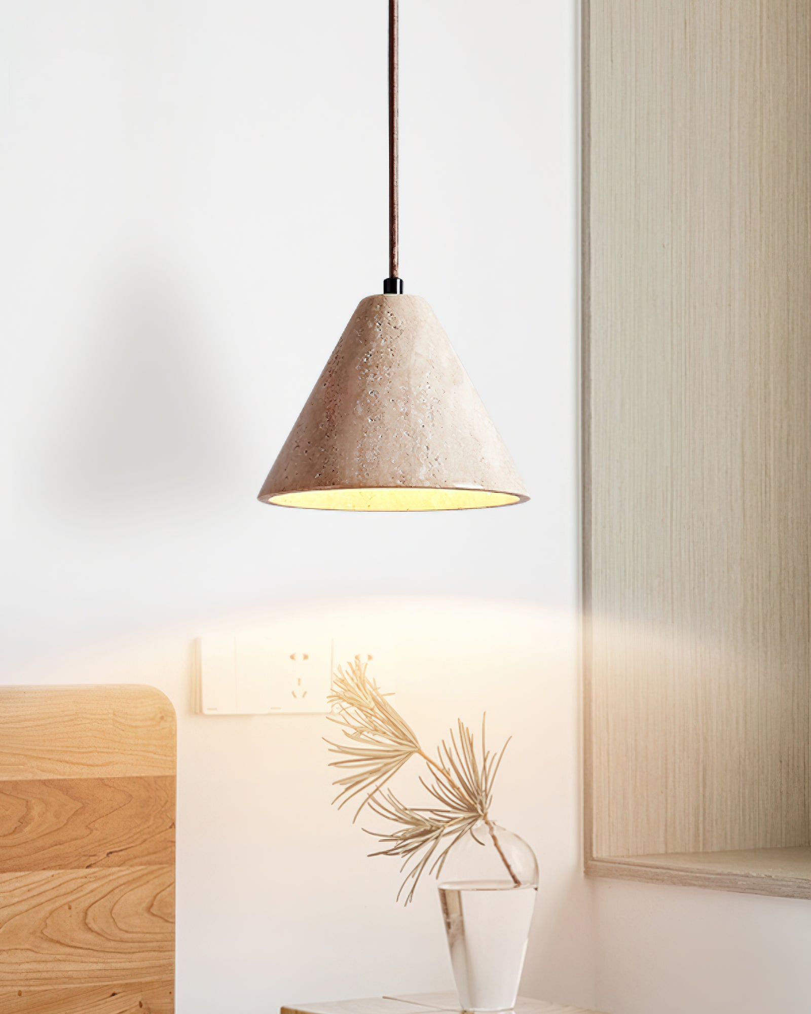 Vaelior Dome Shade Travertine Pendant Light - Neutralighting