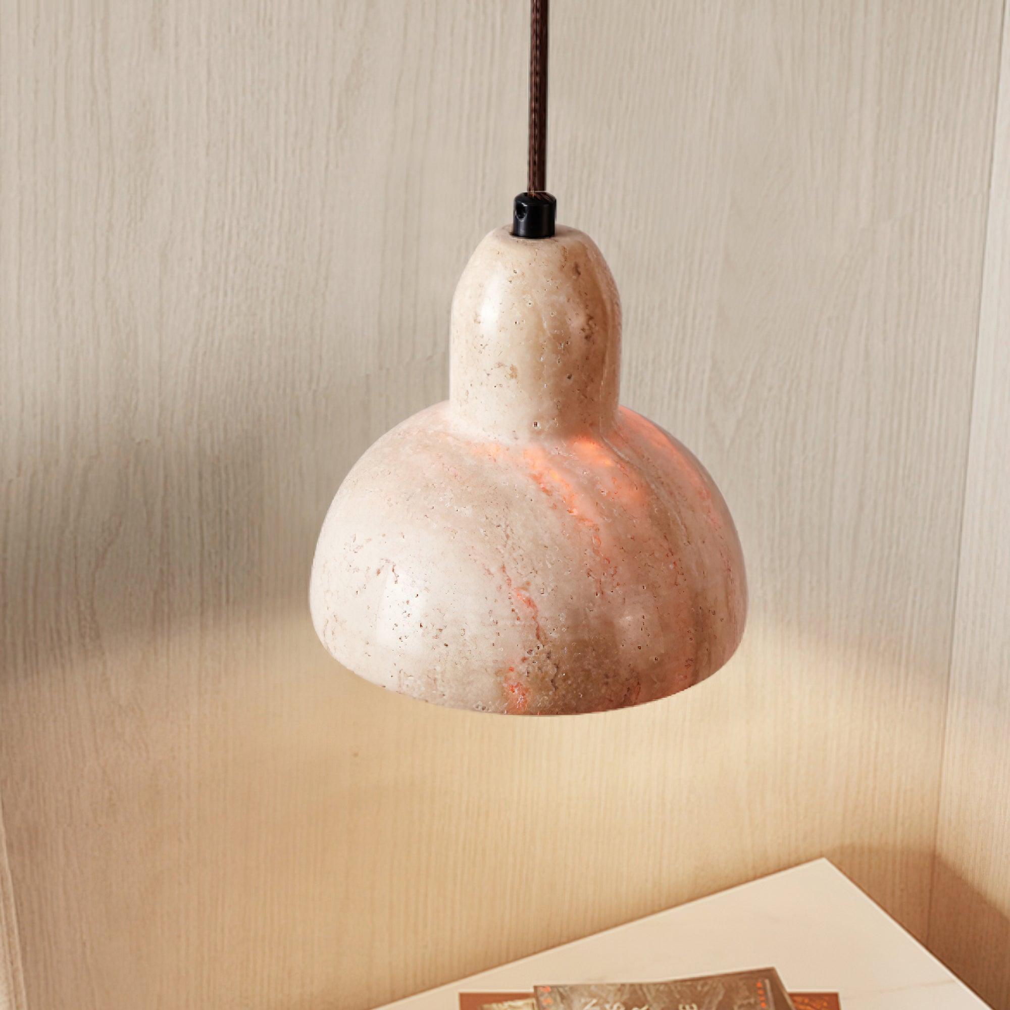 Vaelior Dome Shade Travertine Pendant Light - Neutralighting
