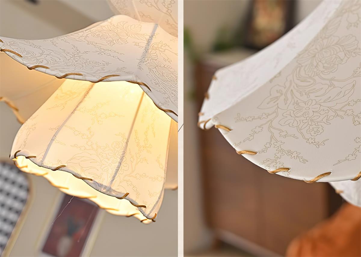 Pendant Lamp Scalloped Layered Fabric Shade Wood Minimalist - Neutralighting