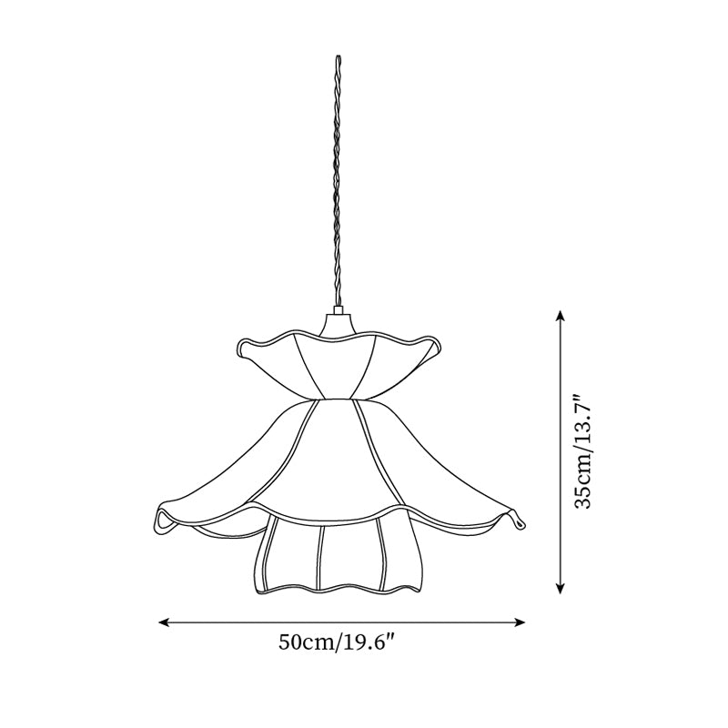 Pendant Lamp Scalloped Layered Fabric Shade Wood Minimalist - Neutralighting