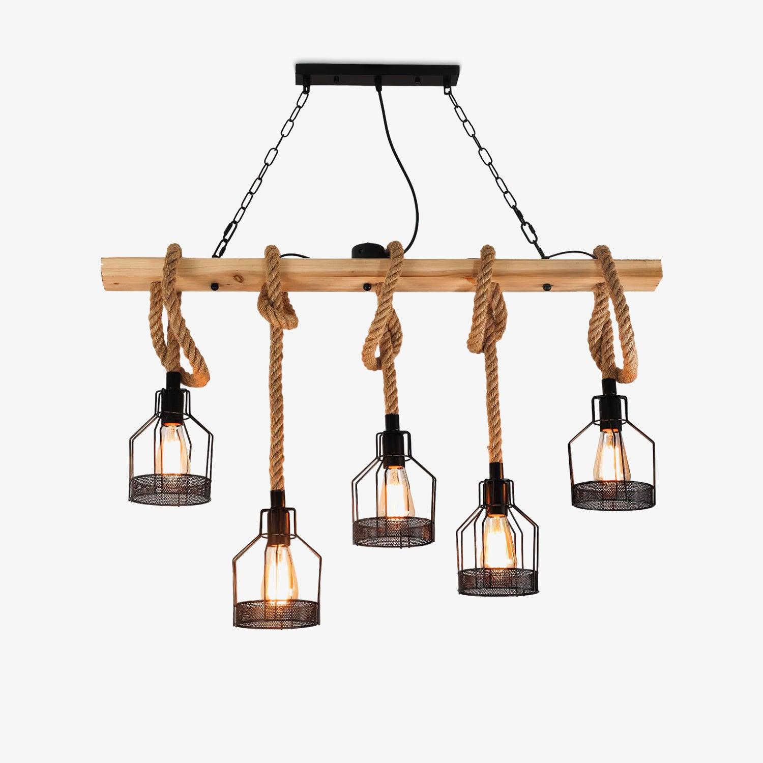Quoro Hemp Rope Industrial Grenade Chandelier - Neutralighting