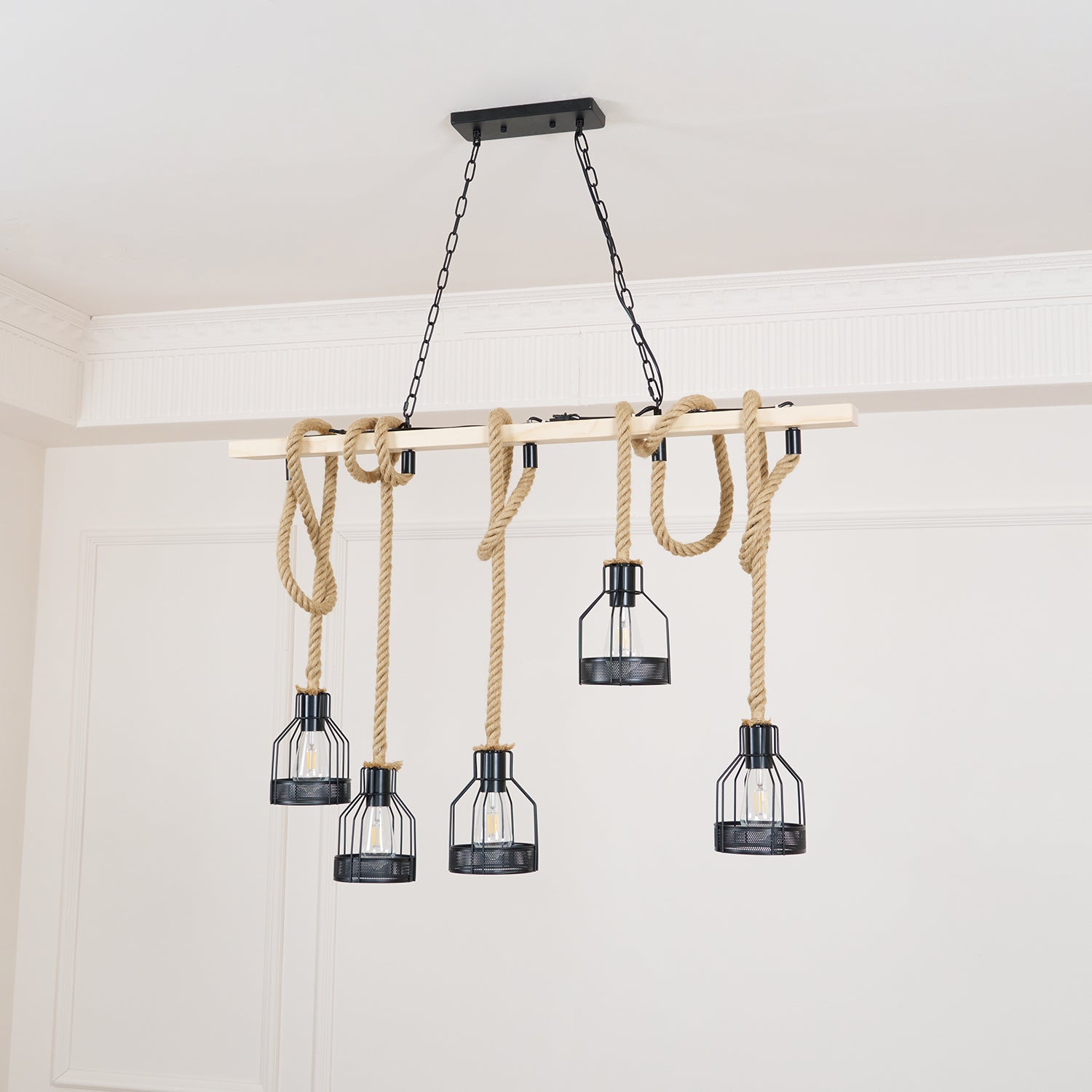Quoro Hemp Rope Industrial Grenade Chandelier - Neutralighting