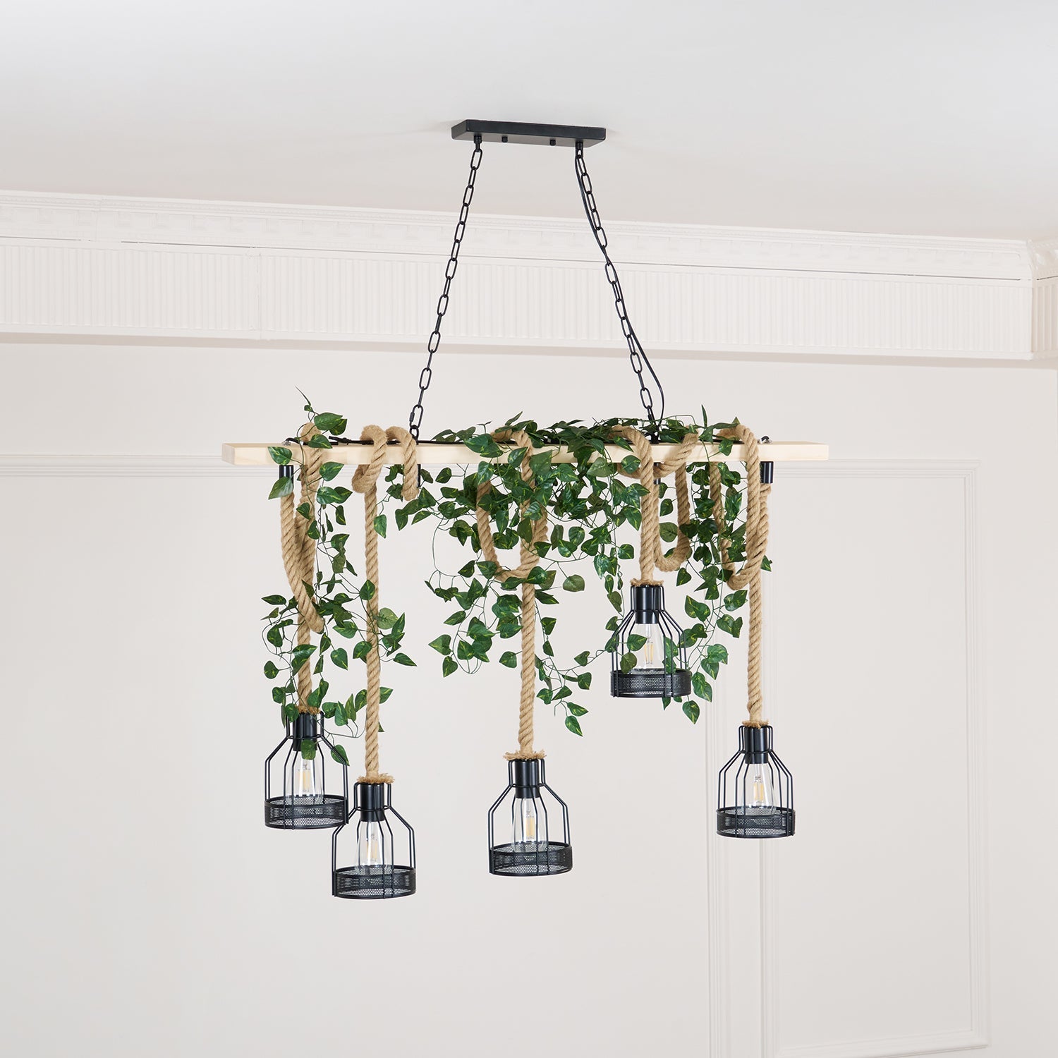 Quoro Hemp Rope Industrial Grenade Chandelier - Neutralighting