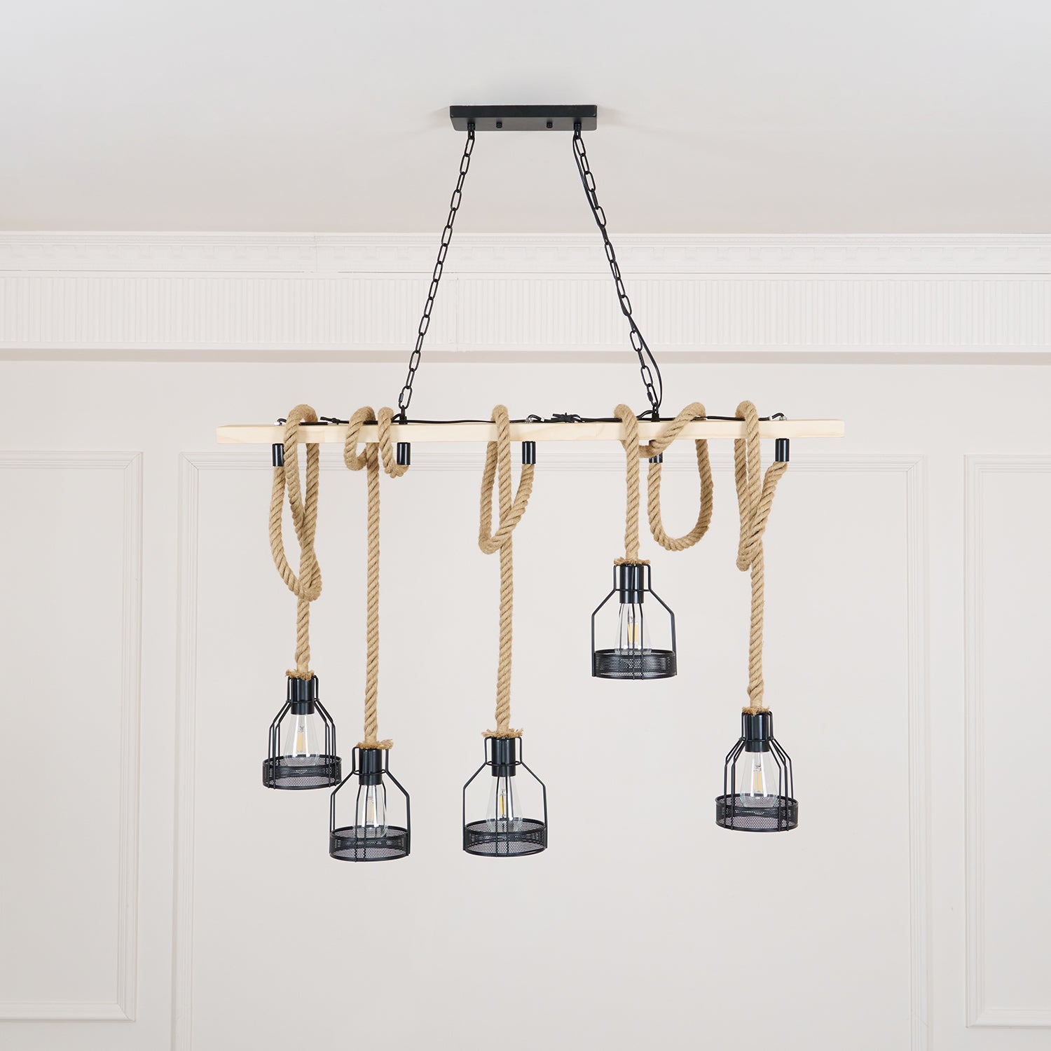 Quoro Hemp Rope Industrial Grenade Chandelier - Neutralighting