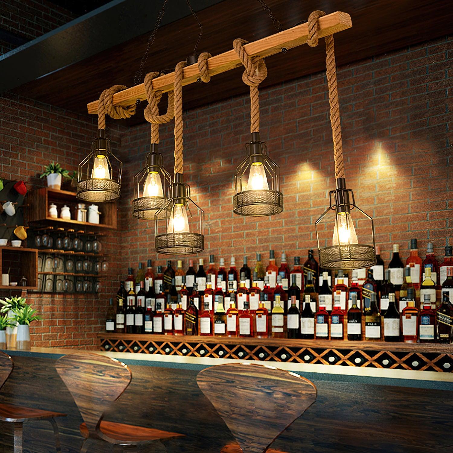 Quoro Hemp Rope Industrial Grenade Chandelier - Neutralighting