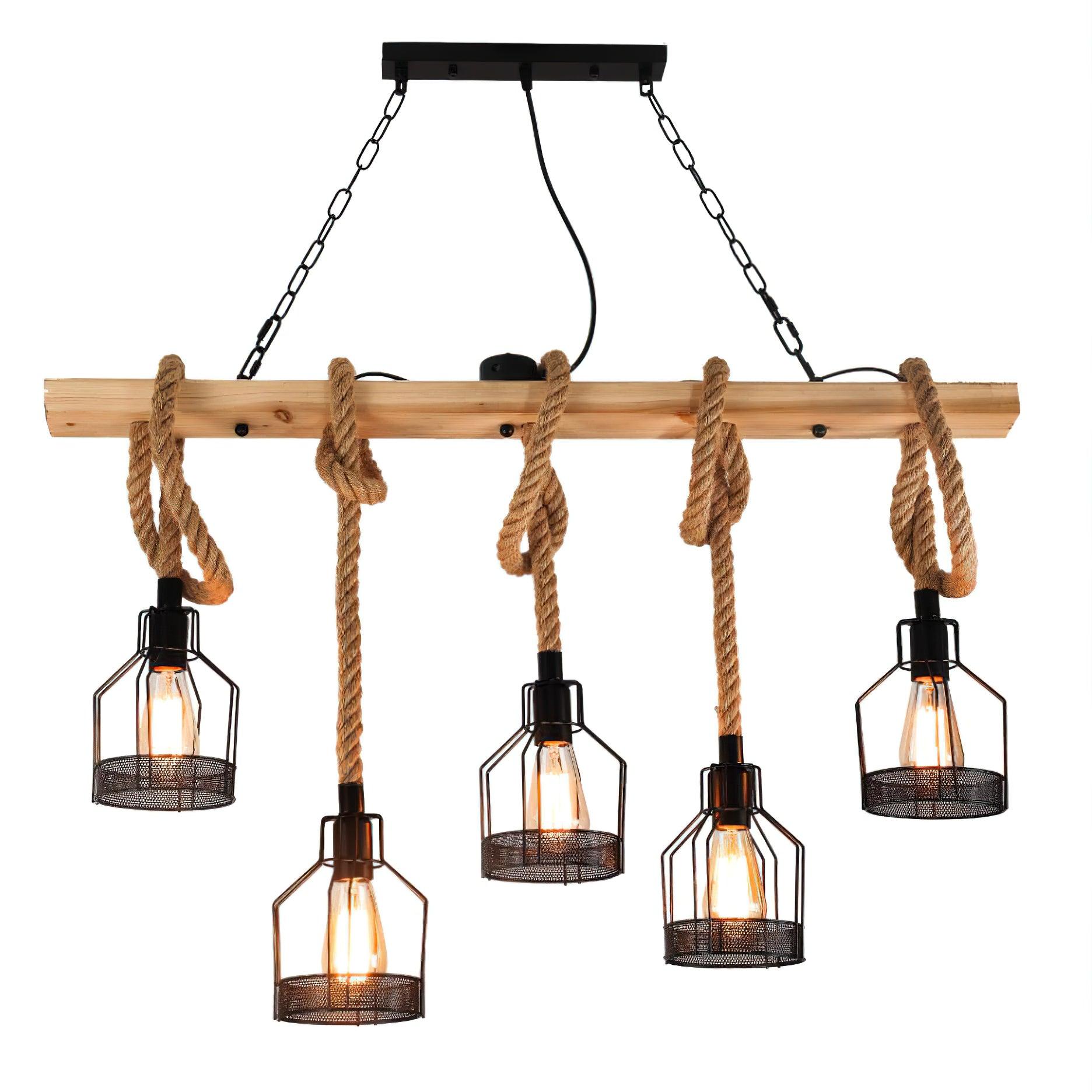 Quoro Hemp Rope Industrial Grenade Chandelier - Neutralighting