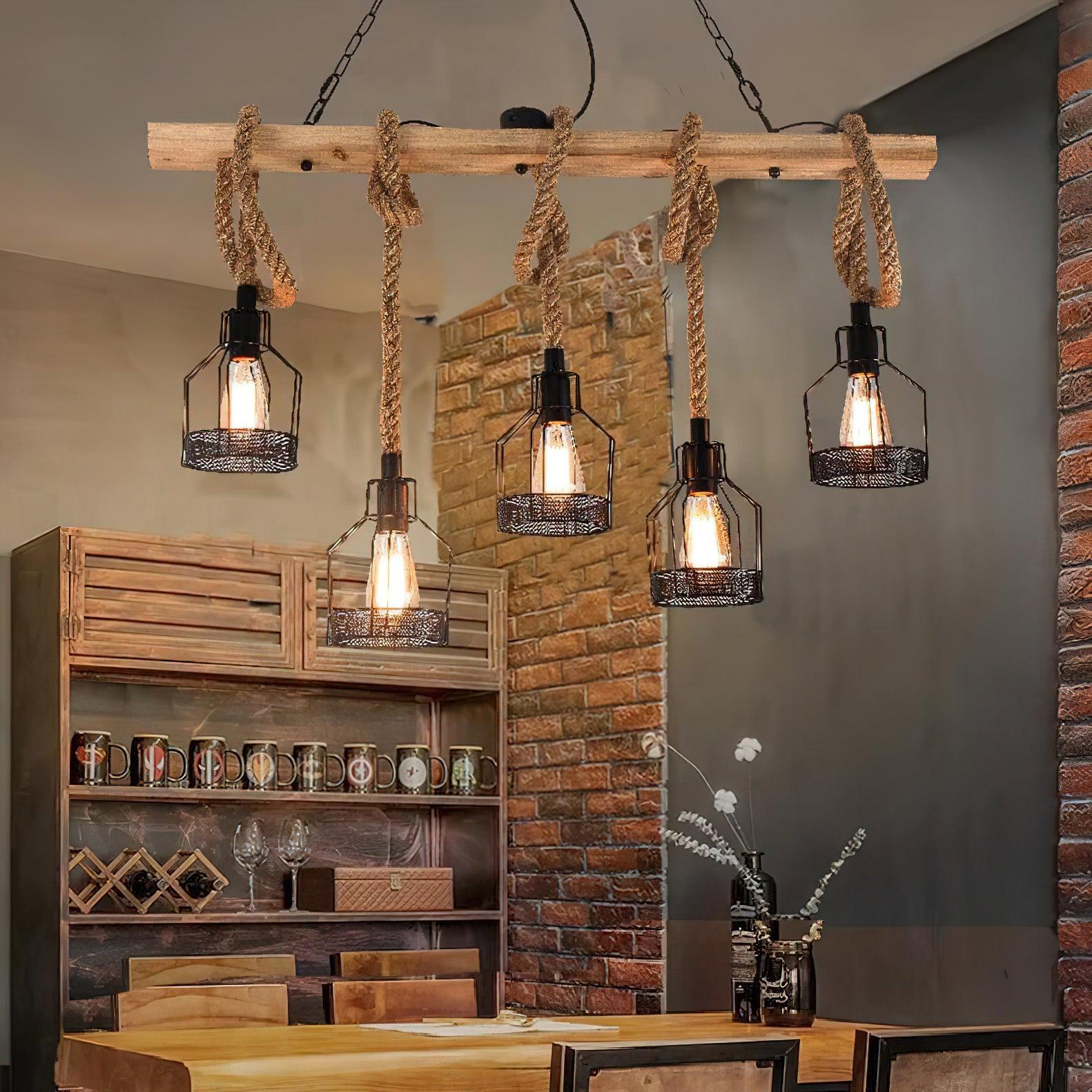 Quoro Hemp Rope Industrial Grenade Chandelier - Neutralighting