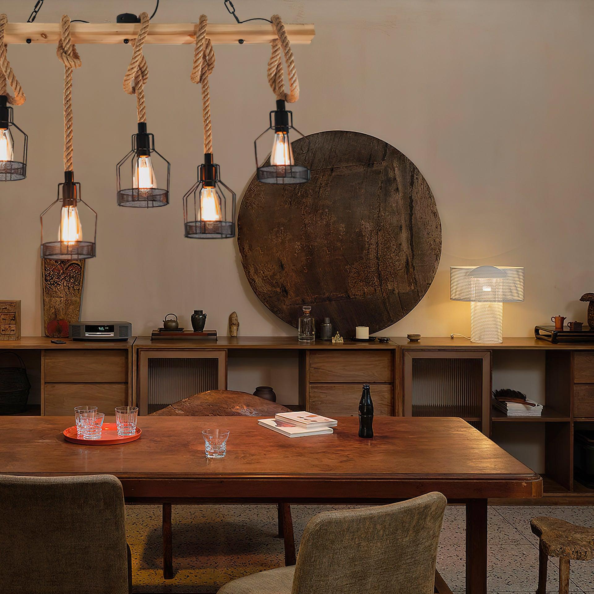 Quoro Hemp Rope Industrial Grenade Chandelier - Neutralighting