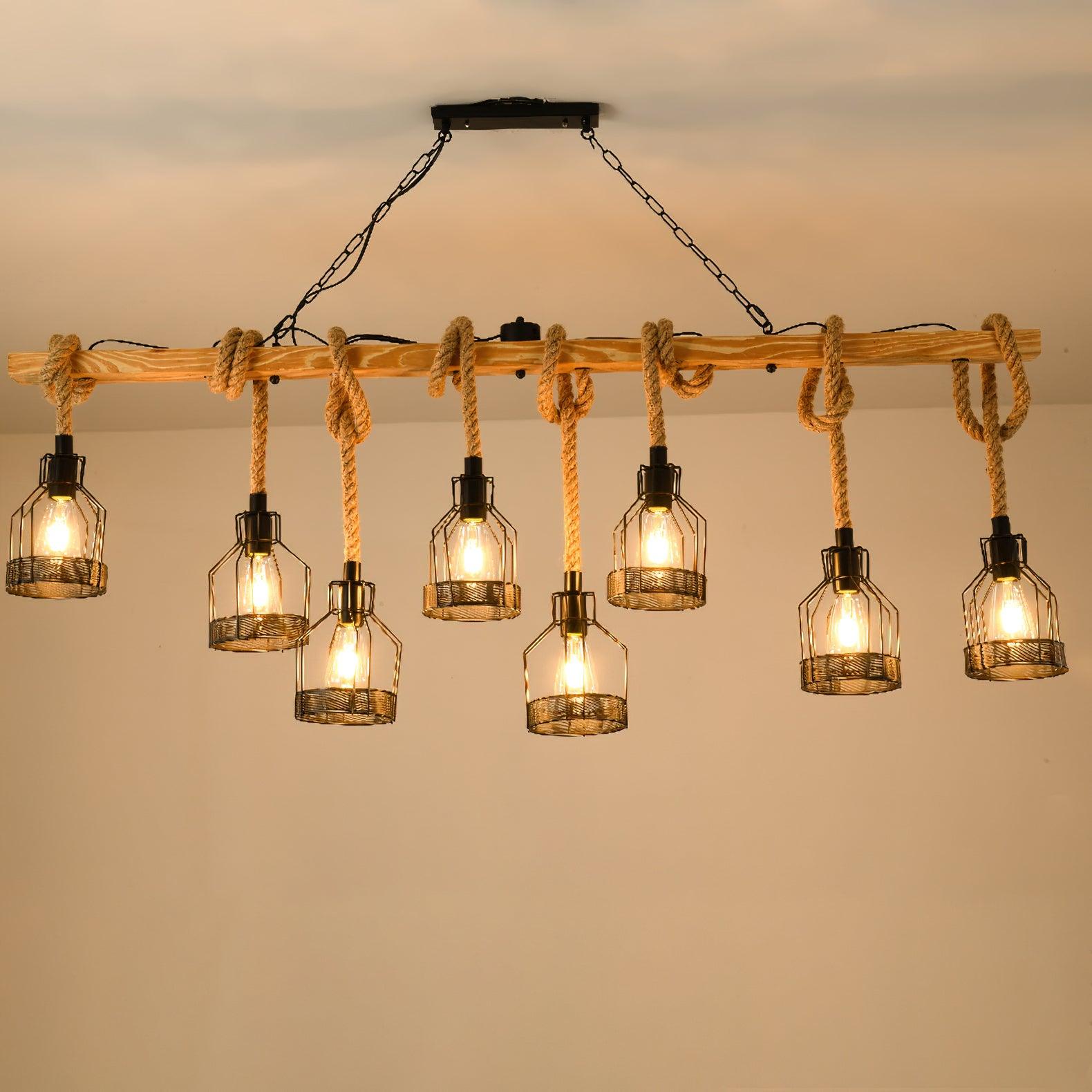 Quoro Hemp Rope Industrial Grenade Chandelier - Neutralighting