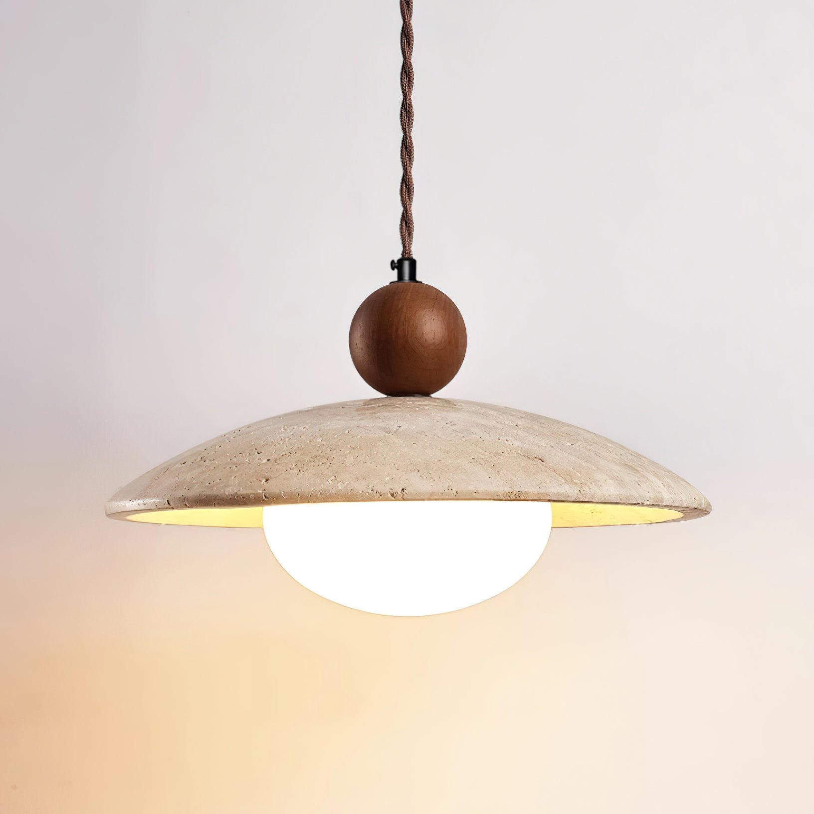 Travaro Travertine Pendant Light with Wooden Accent - Neutralighting