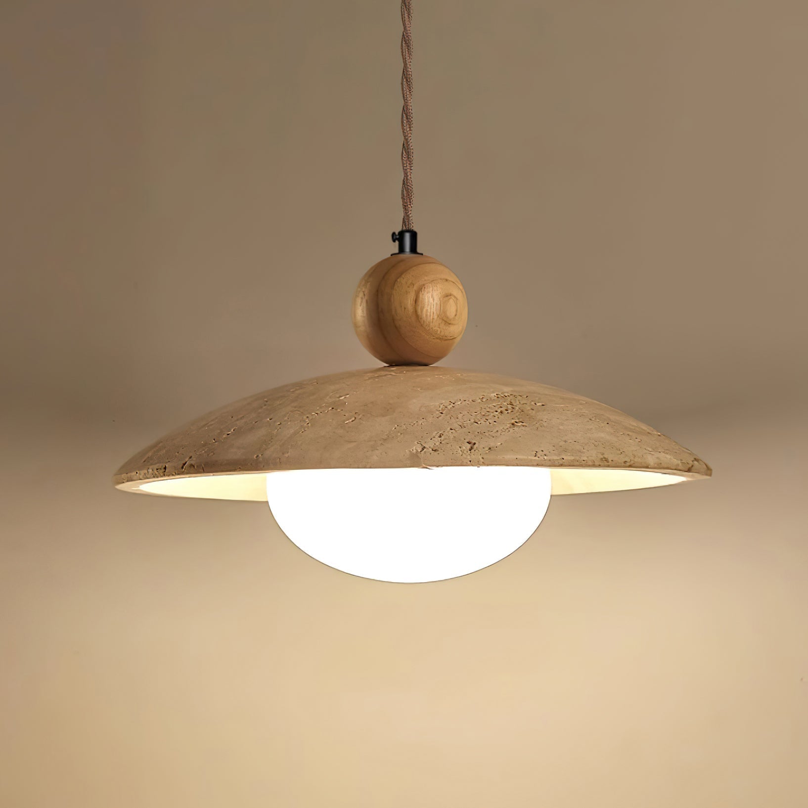 Travaro Travertine Pendant Light with Wooden Accent - Neutralighting