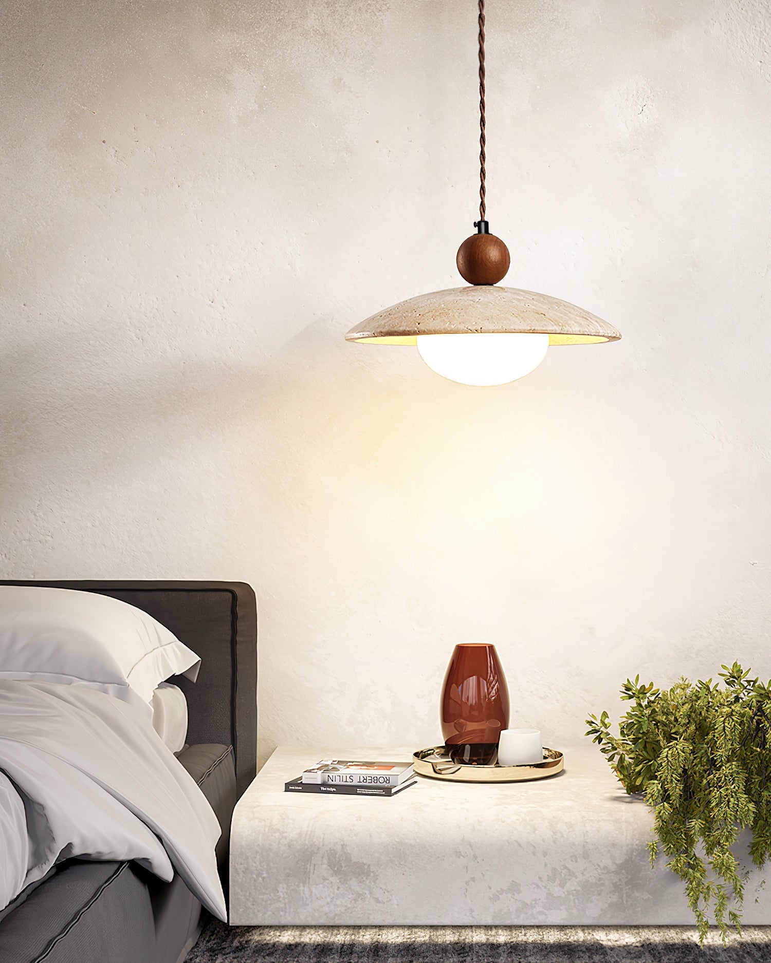 Travaro Travertine Pendant Light with Wooden Accent - Neutralighting
