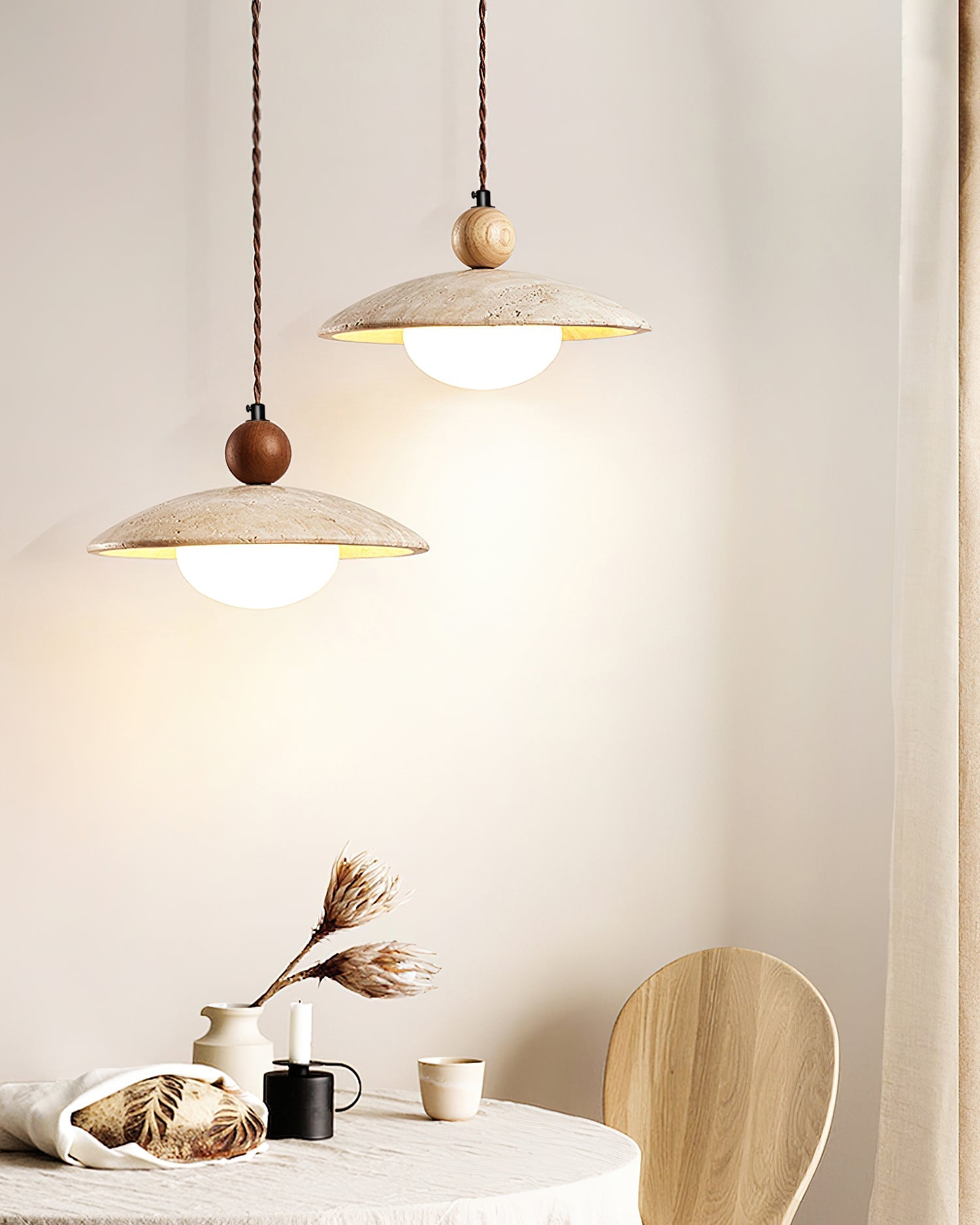 Travaro Travertine Pendant Light with Wooden Accent - Neutralighting