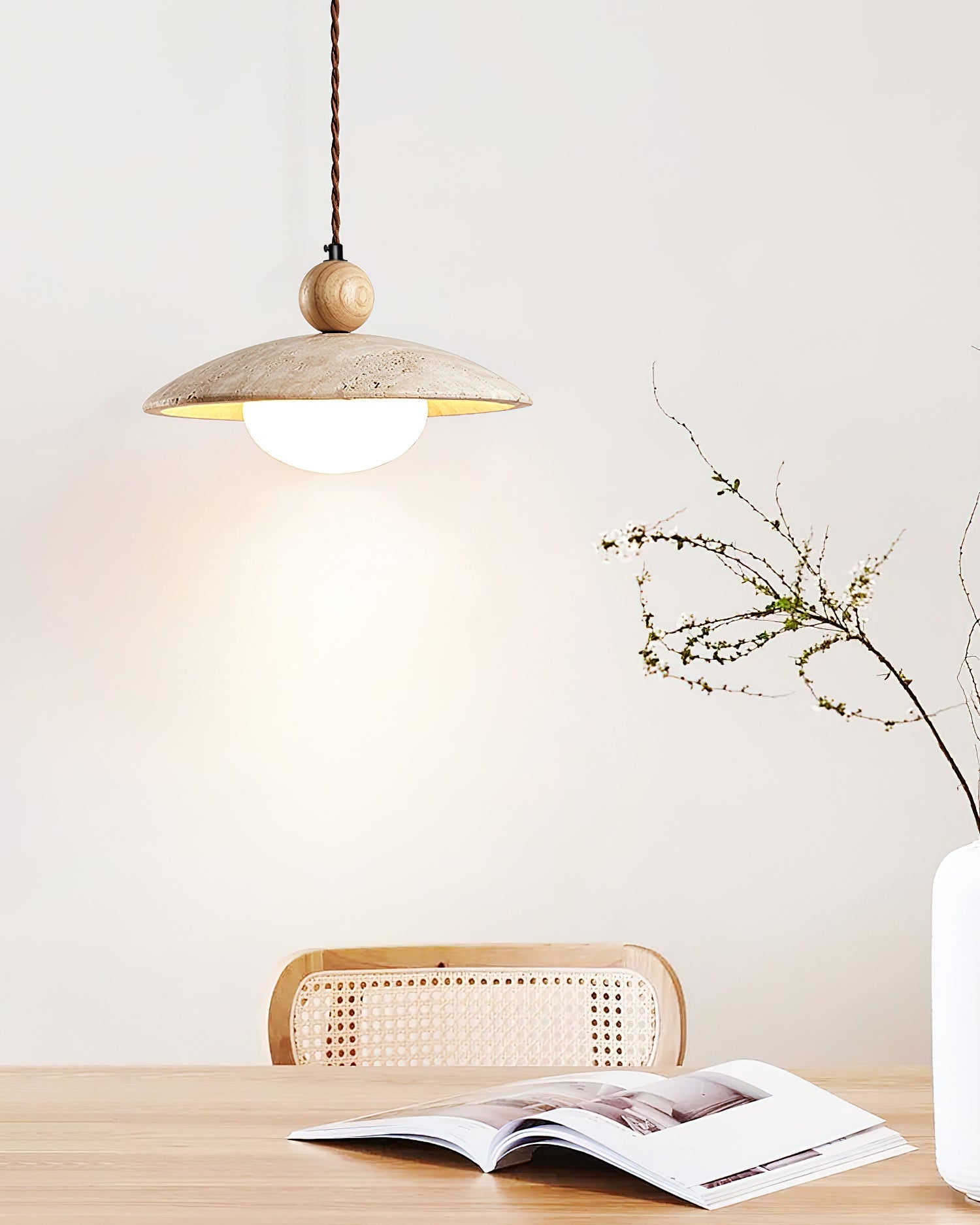 Travaro Travertine Pendant Light with Wooden Accent - Neutralighting