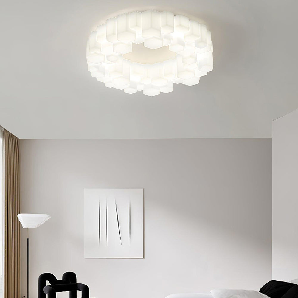 Arisha Honeycomb Metal/Acrylic Flush Mount Ceiling Light, White - Neutralighting