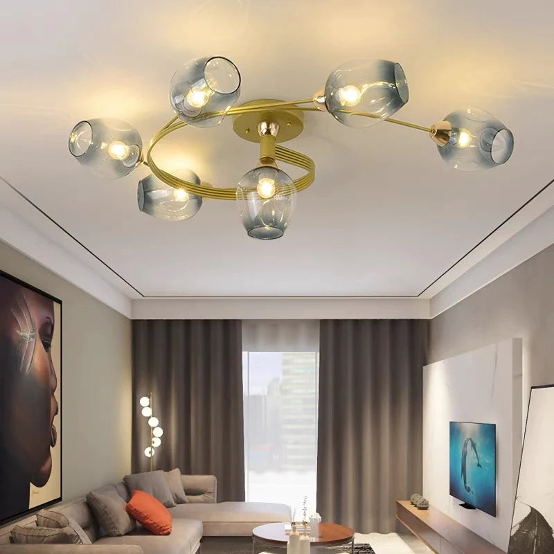 Valentina Flush Mount Ceiling Light, Glass, Black/Gold, Dining Room