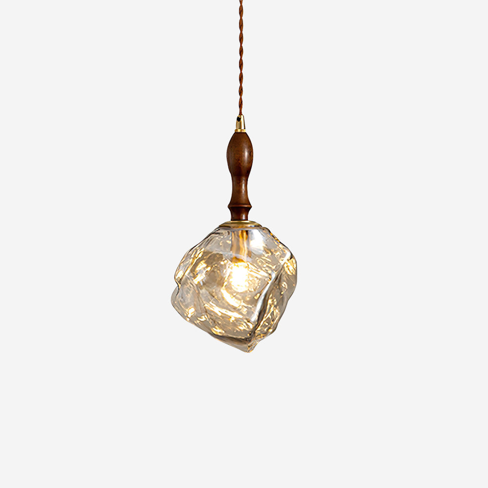 Pendant Light Walnut Wood Glass Cube - Neutralighting