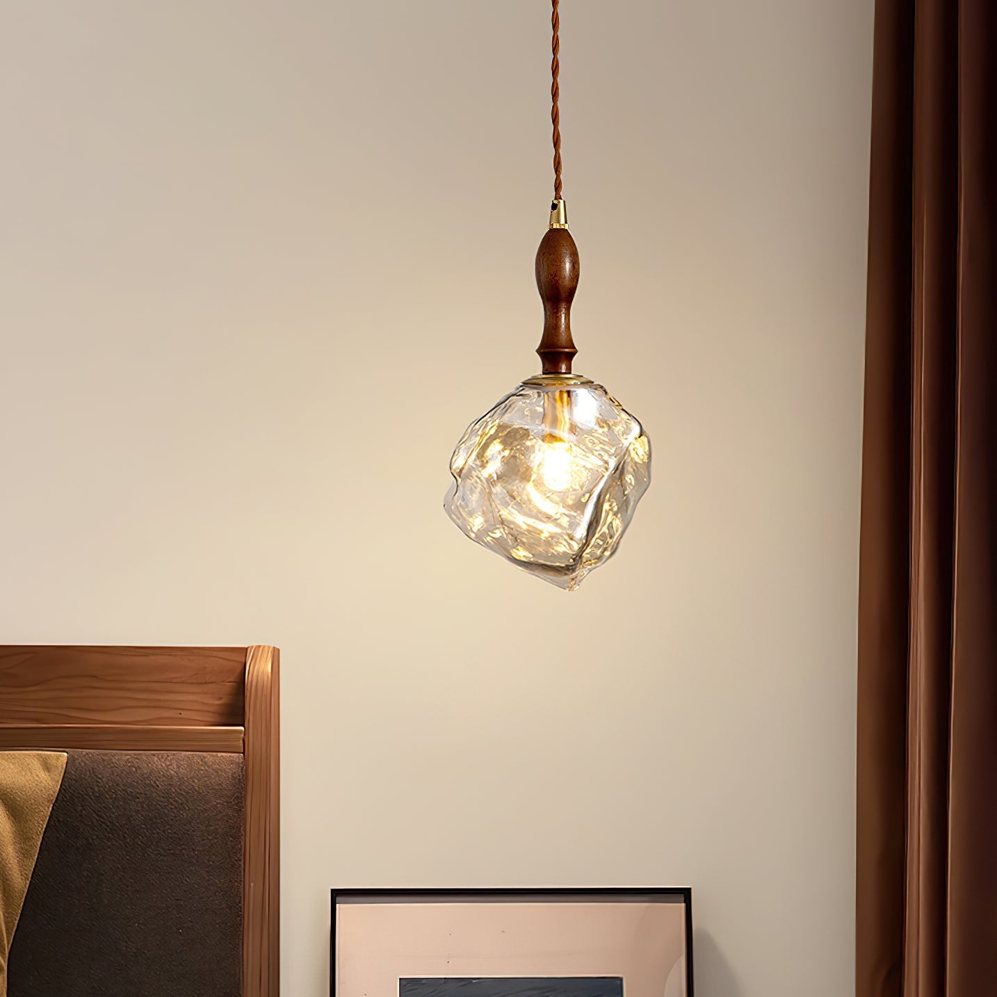 Pendant Light Walnut Wood Glass Cube - Neutralighting