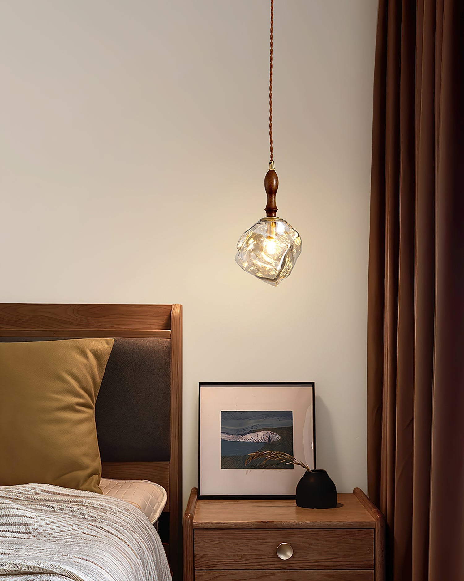 Pendant Light Walnut Wood Glass Cube - Neutralighting