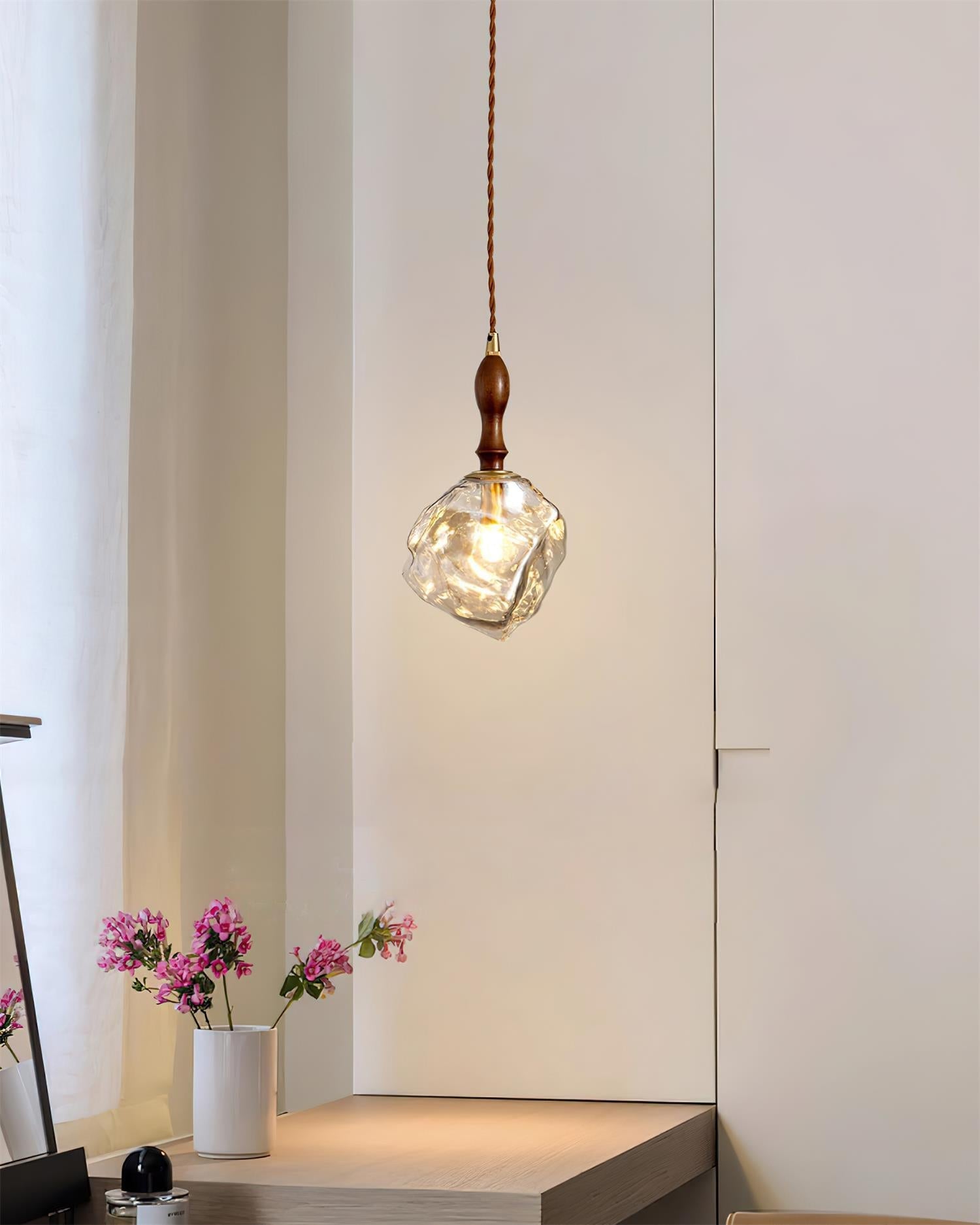 Pendant Light Walnut Wood Glass Cube - Neutralighting