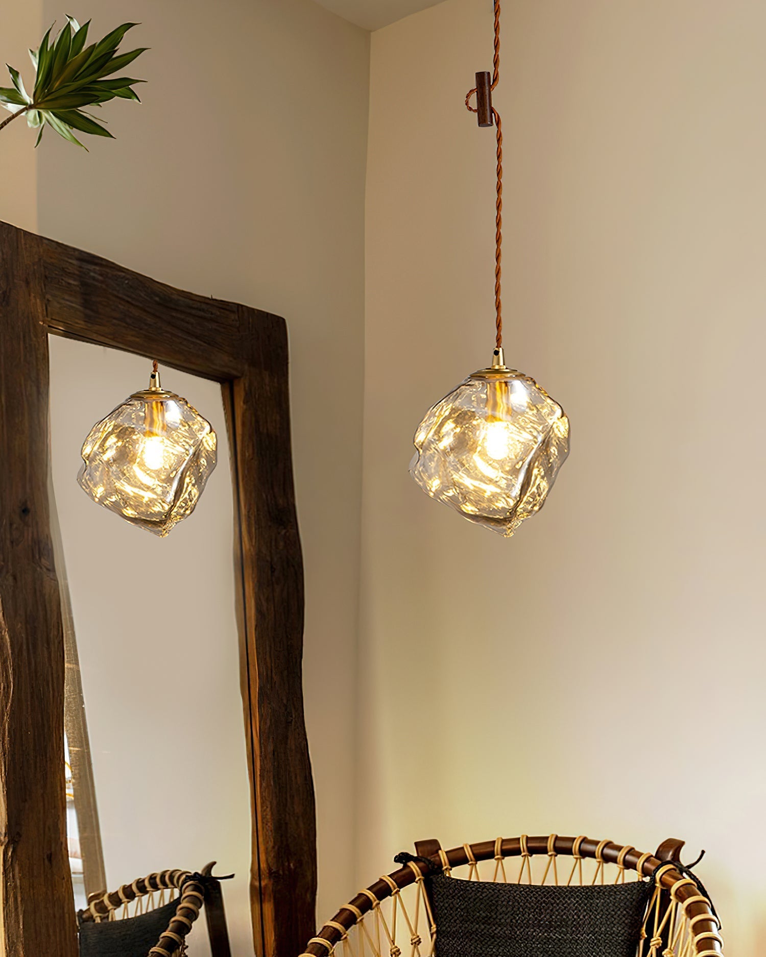 Pendant Light Walnut Wood Glass Cube - Neutralighting