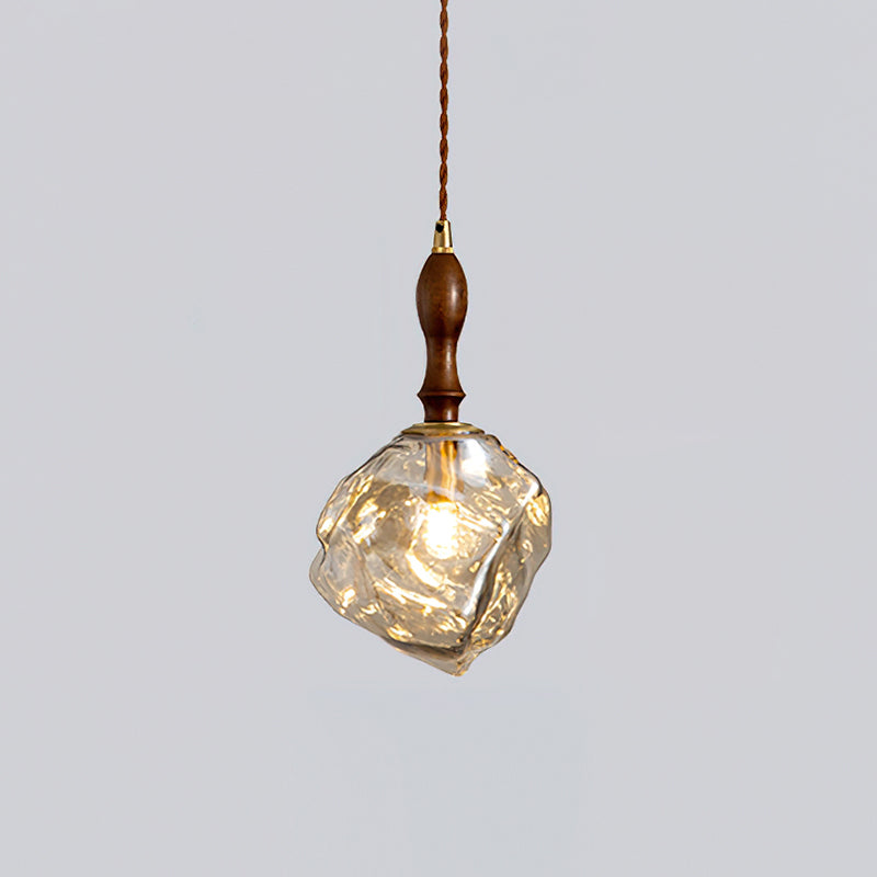 Pendant Light Walnut Wood Glass Cube - Neutralighting