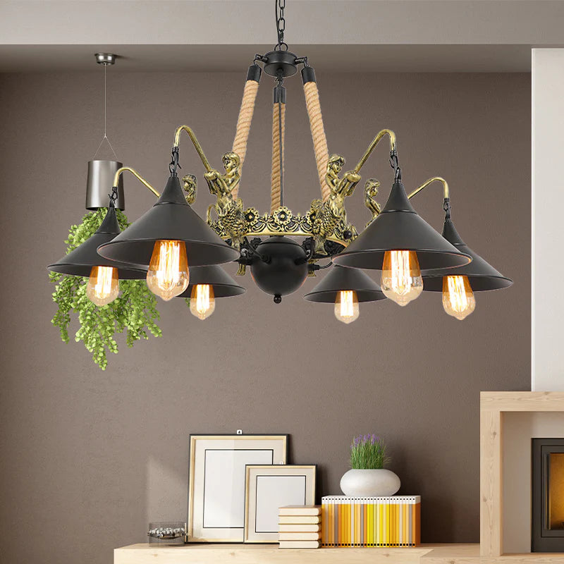 Epoch Vintage Trumpet Chandelier Black Metal Living Room/Restaurant - Neutralighting