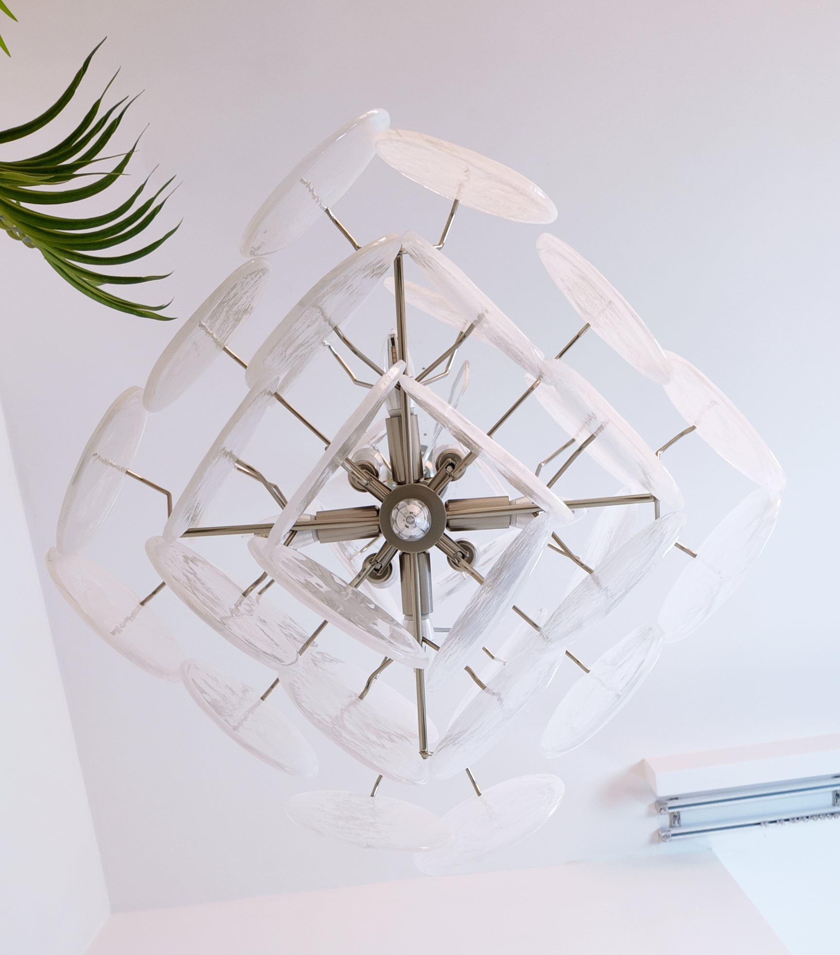 Aurora Chandelier White Murano Glass Disc Cluster