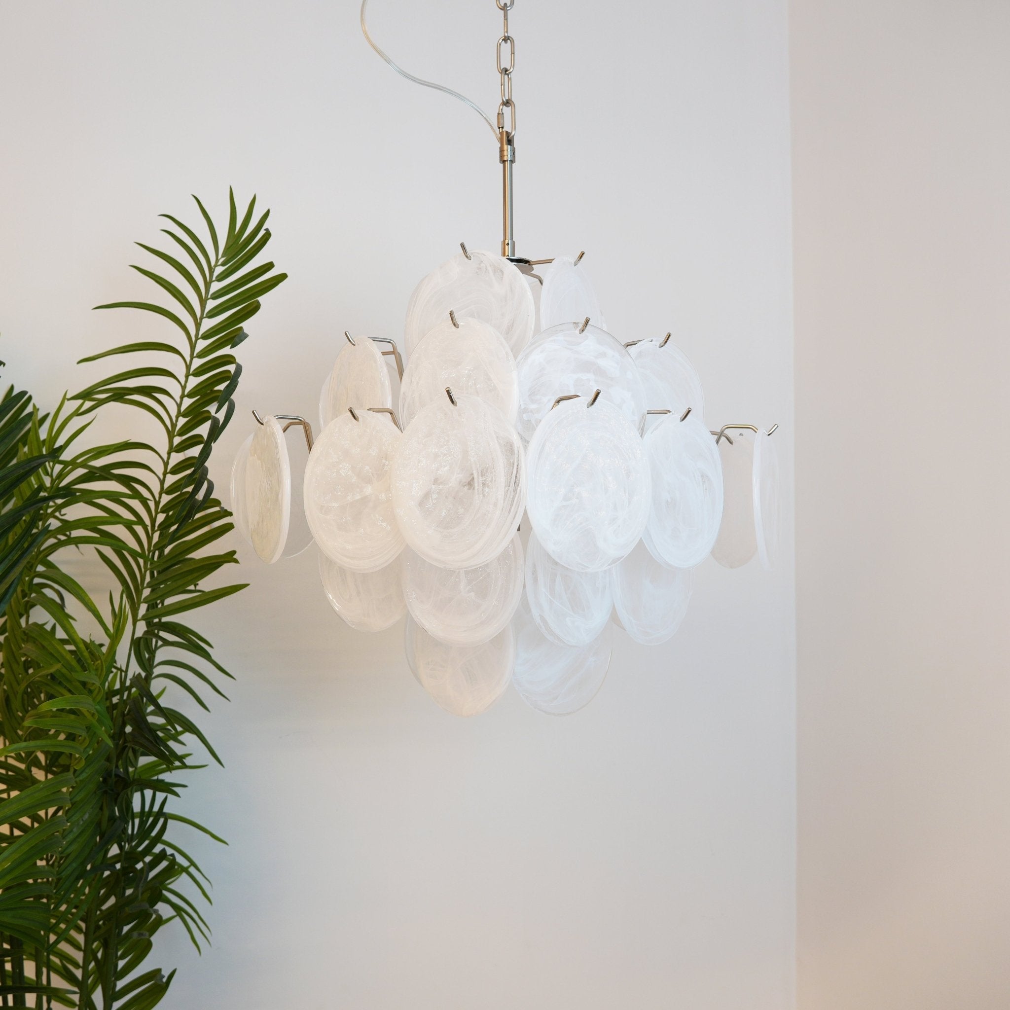 Aurora Chandelier White Murano Glass Disc Cluster