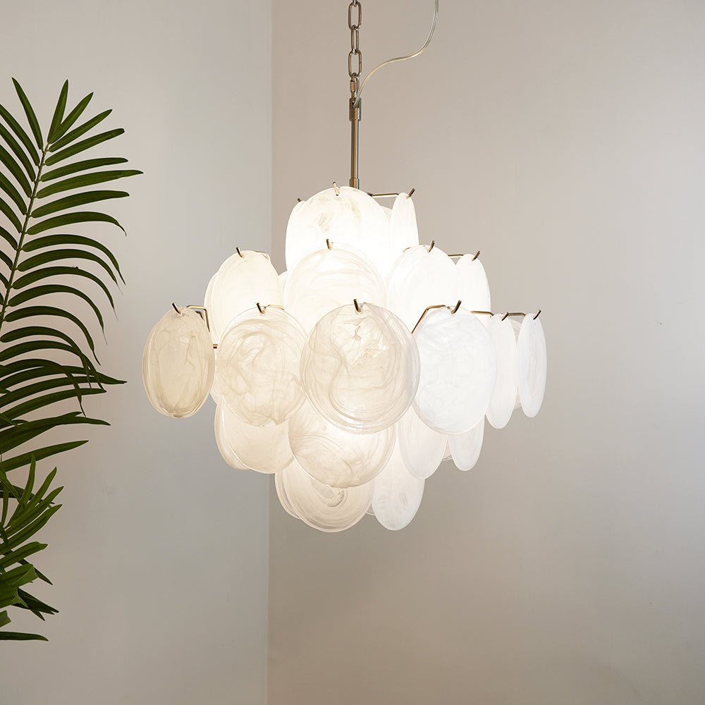 Aurora Chandelier White Murano Glass Disc Cluster