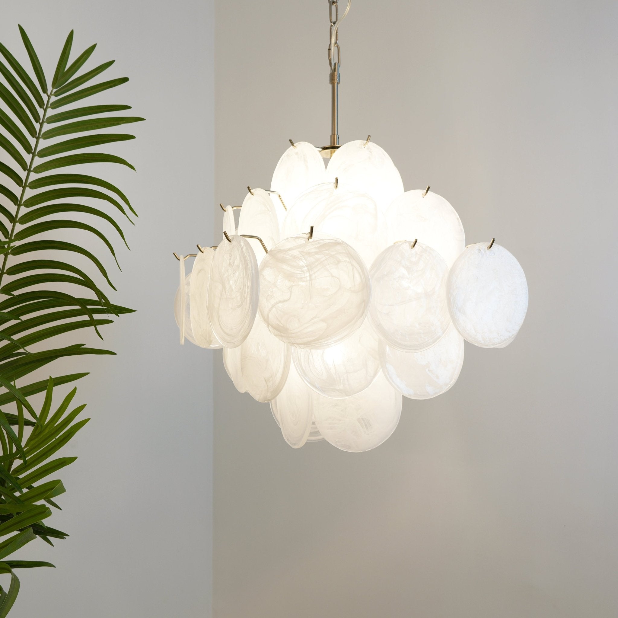 Aurora Chandelier White Murano Glass Disc Cluster