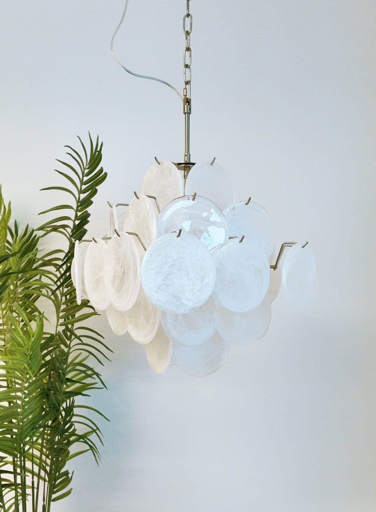 Aurora Chandelier White Murano Glass Disc Cluster