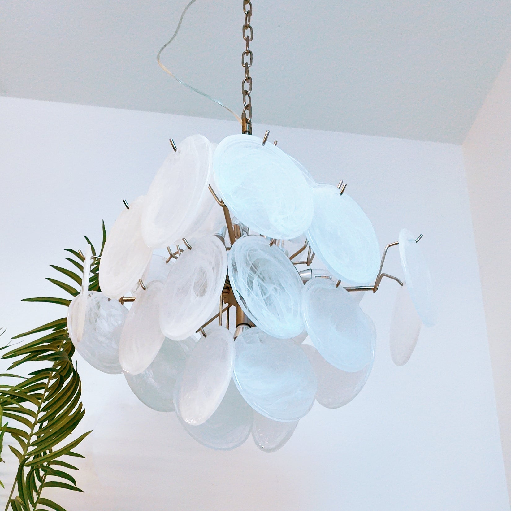 Aurora Chandelier White Murano Glass Disc Cluster