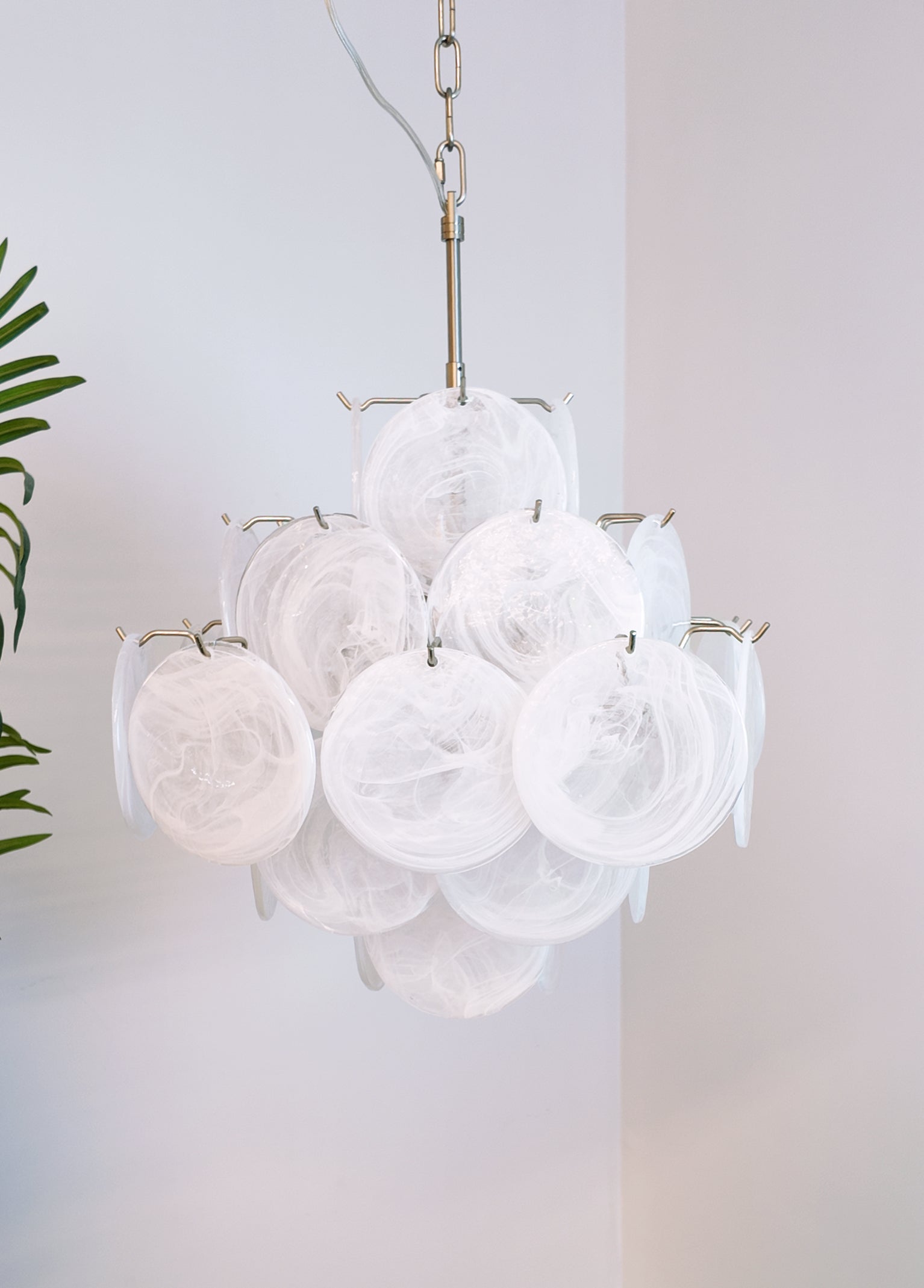 Aurora Chandelier White Murano Glass Disc Cluster
