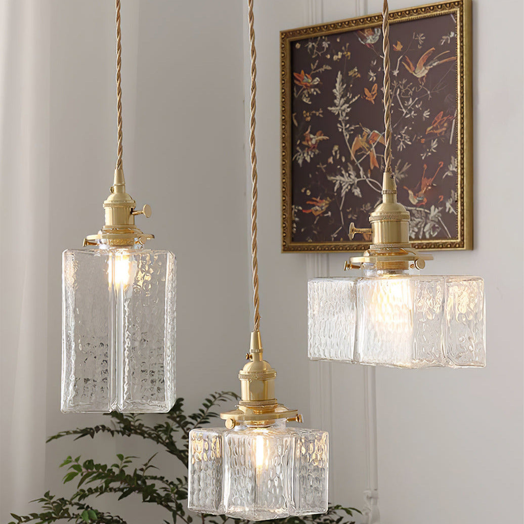 Ovely Vintage Glass Brass Hammered Pendant Light - Neutralighting
