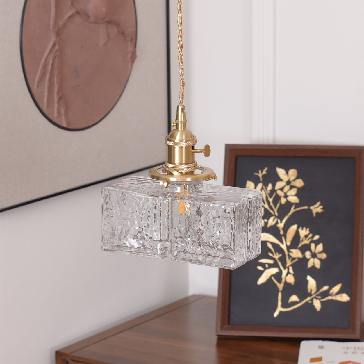 Ovely Vintage Glass Brass Hammered Pendant Light - Neutralighting