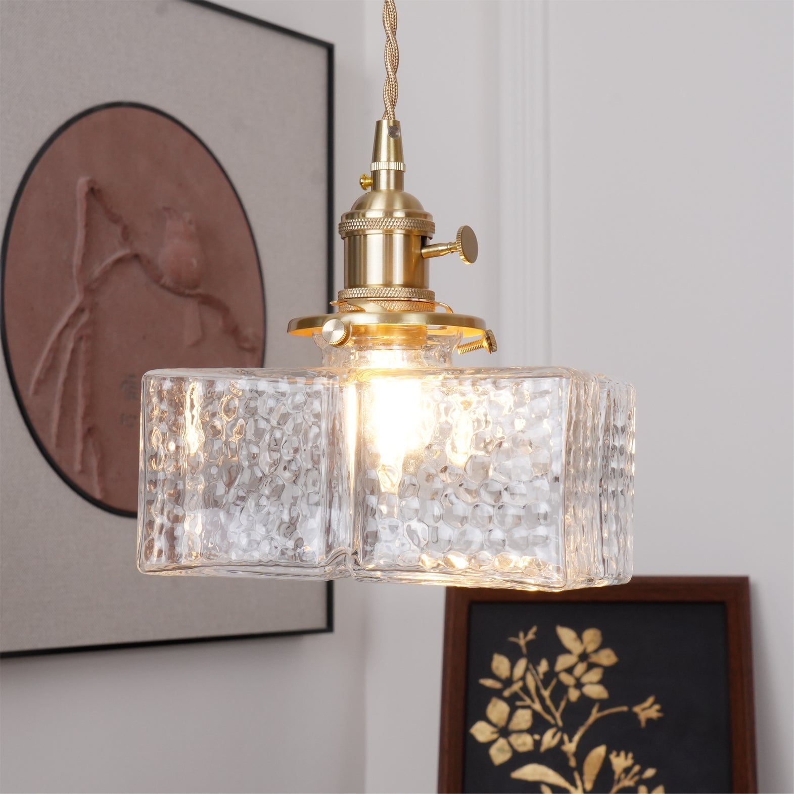 Ovely Vintage Glass Brass Hammered Pendant Light - Neutralighting
