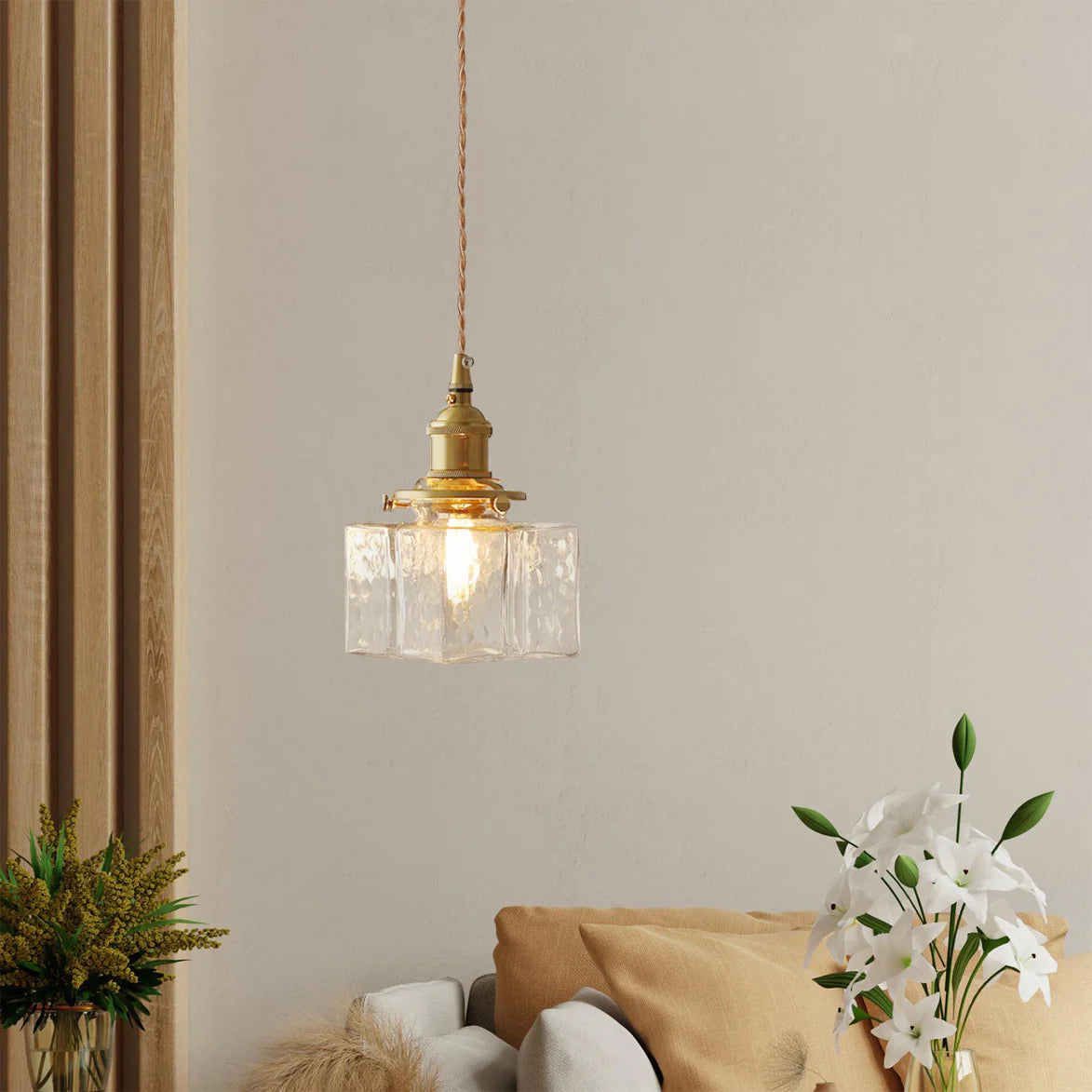 Ovely Vintage Glass Brass Hammered Pendant Light - Neutralighting